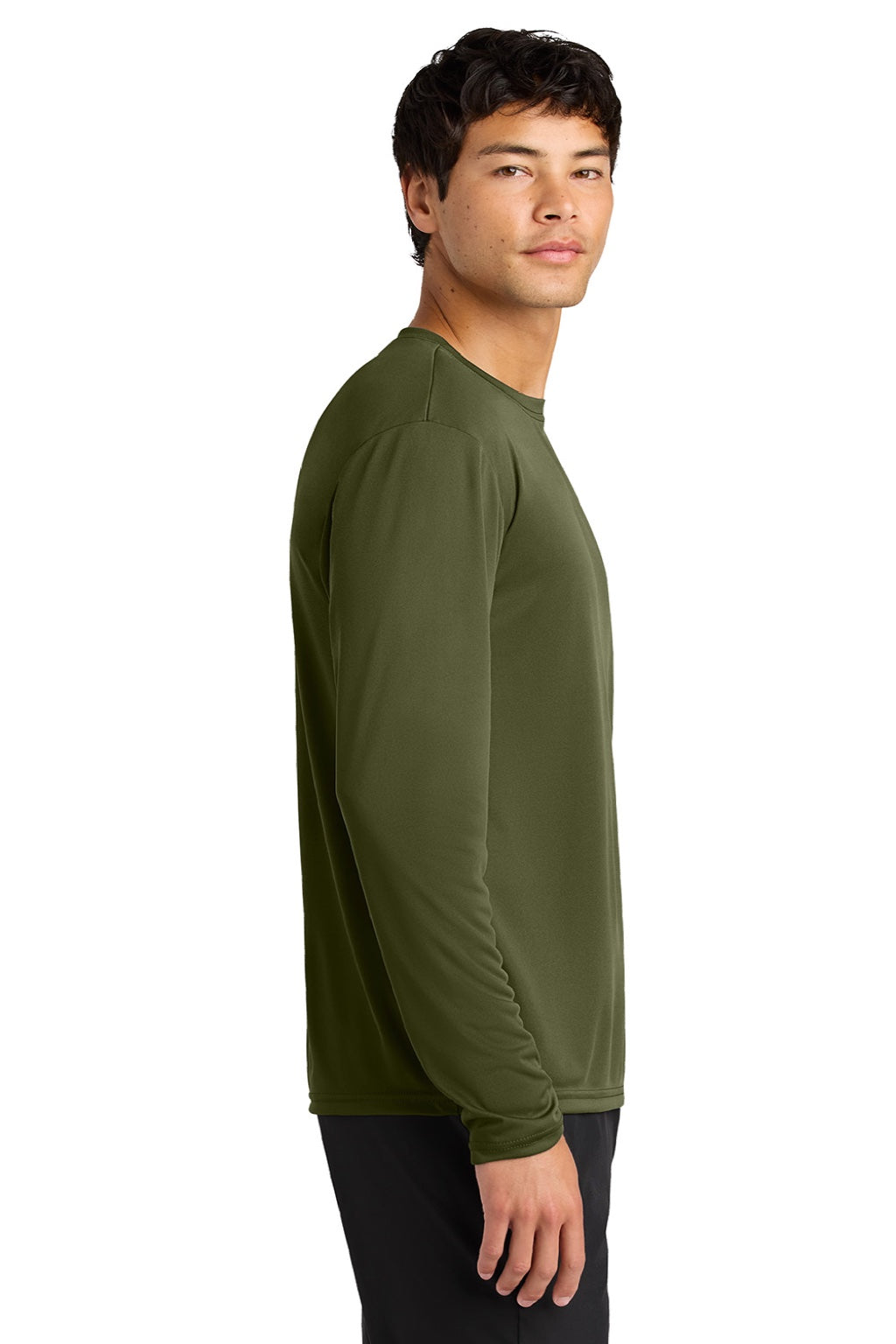 A4 A4N3165 Mens Performance Moisture Wicking Long Sleeve Crewneck T-Shirt Military Green Model Side