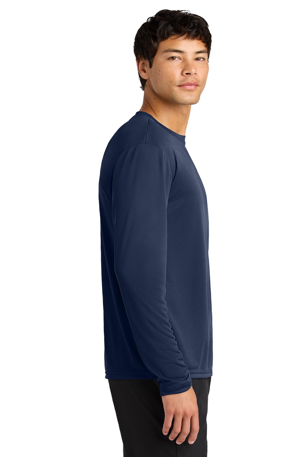 A4 A4N3165 Mens Performance Moisture Wicking Long Sleeve Crewneck T-Shirt Navy Blue Model Side
