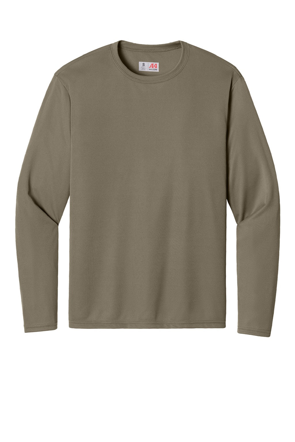 A4 A4N3165 Mens Performance Moisture Wicking Long Sleeve Crewneck T-Shirt Olive Green Flat Front