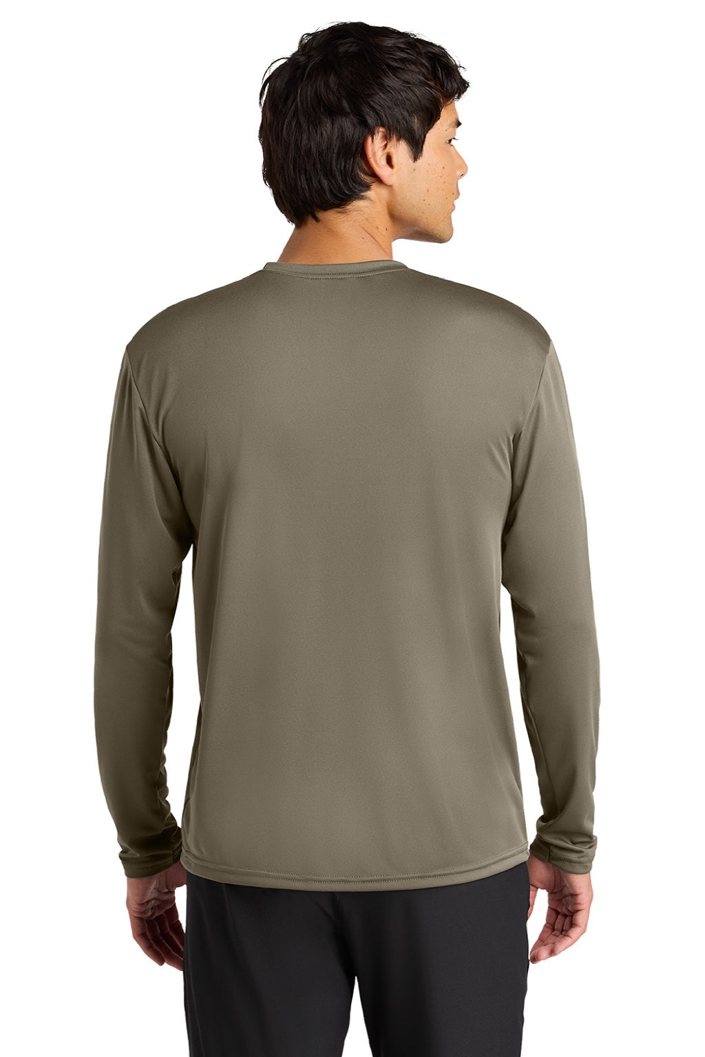 A4 A4N3165 Mens Performance Moisture Wicking Long Sleeve Crewneck T-Shirt Olive Green Model Back