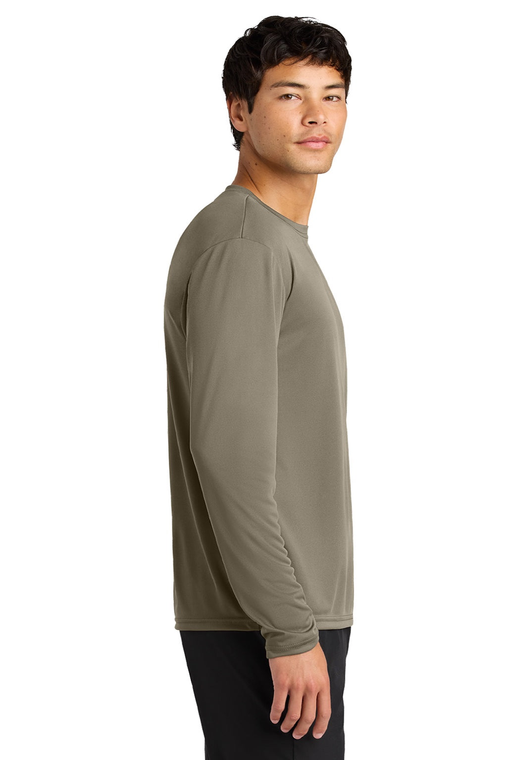 A4 A4N3165 Mens Performance Moisture Wicking Long Sleeve Crewneck T-Shirt Olive Green Model Side