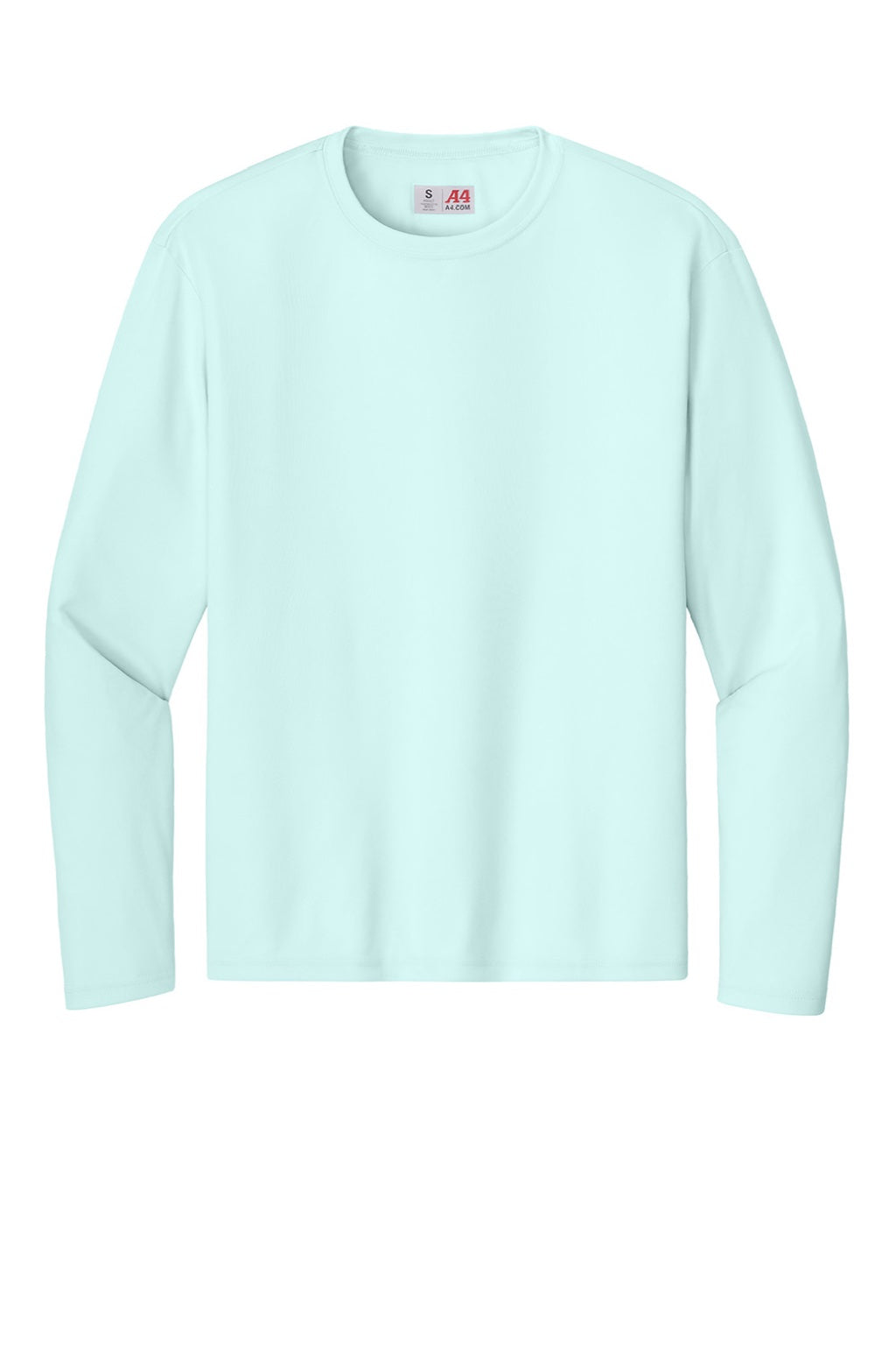 A4 A4N3165 Mens Performance Moisture Wicking Long Sleeve Crewneck T-Shirt Pastel Blue Flat Front