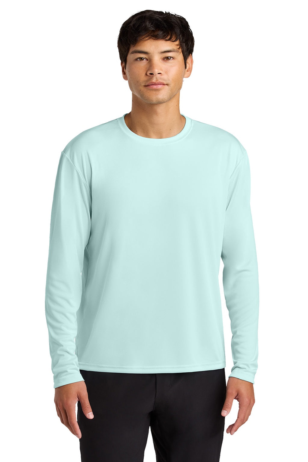 A4 A4N3165 Mens Performance Moisture Wicking Long Sleeve Crewneck T-Shirt Pastel Blue Model Front