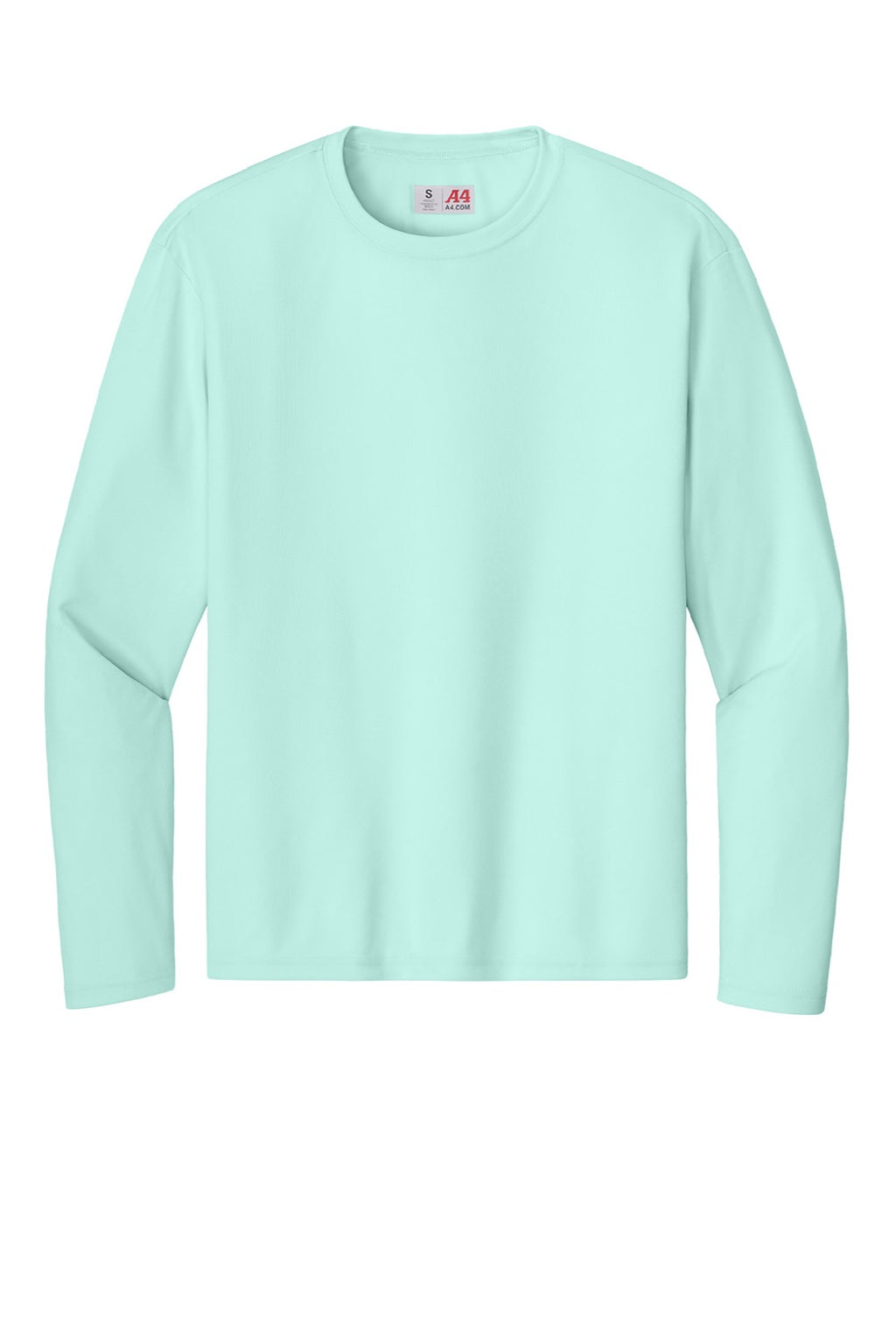 A4 A4N3165 Mens Performance Moisture Wicking Long Sleeve Crewneck T-Shirt Pastel Mint Flat Front