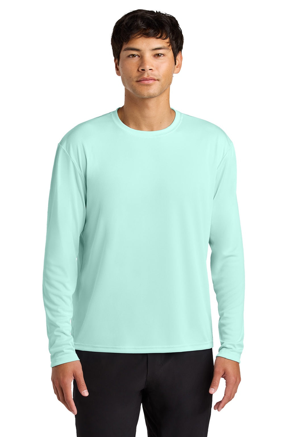 A4 A4N3165 Mens Performance Moisture Wicking Long Sleeve Crewneck T-Shirt Pastel Mint Model Front