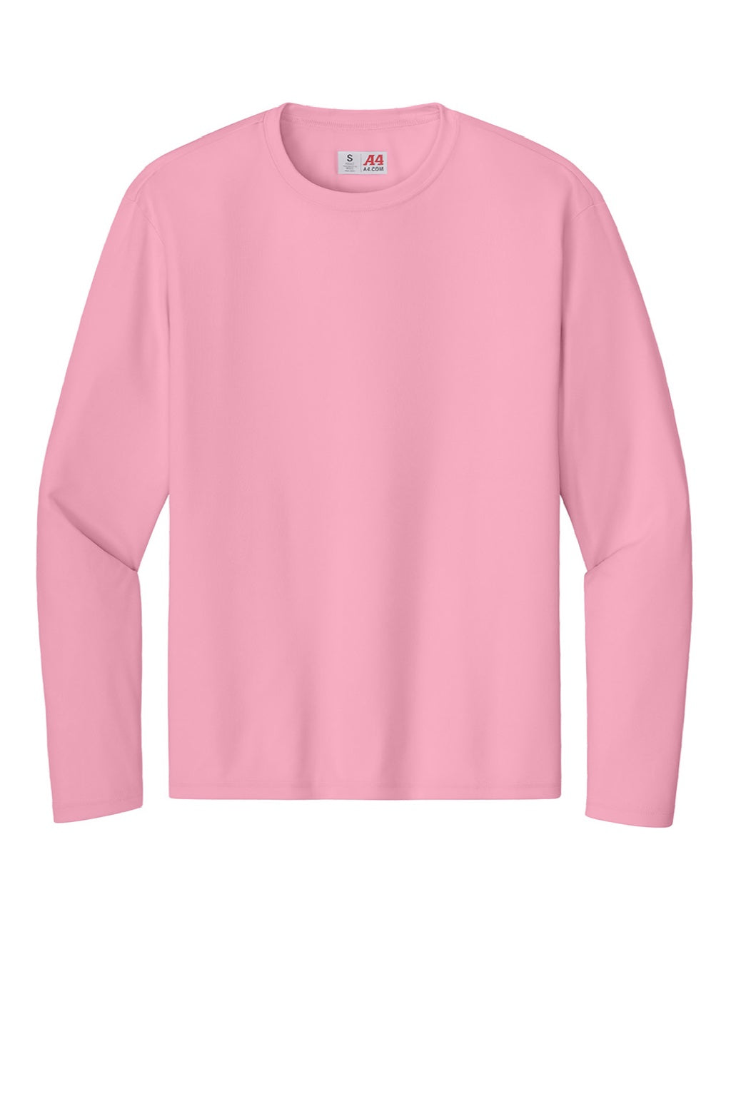 A4 A4N3165 Mens Performance Moisture Wicking Long Sleeve Crewneck T-Shirt Pink Flat Front