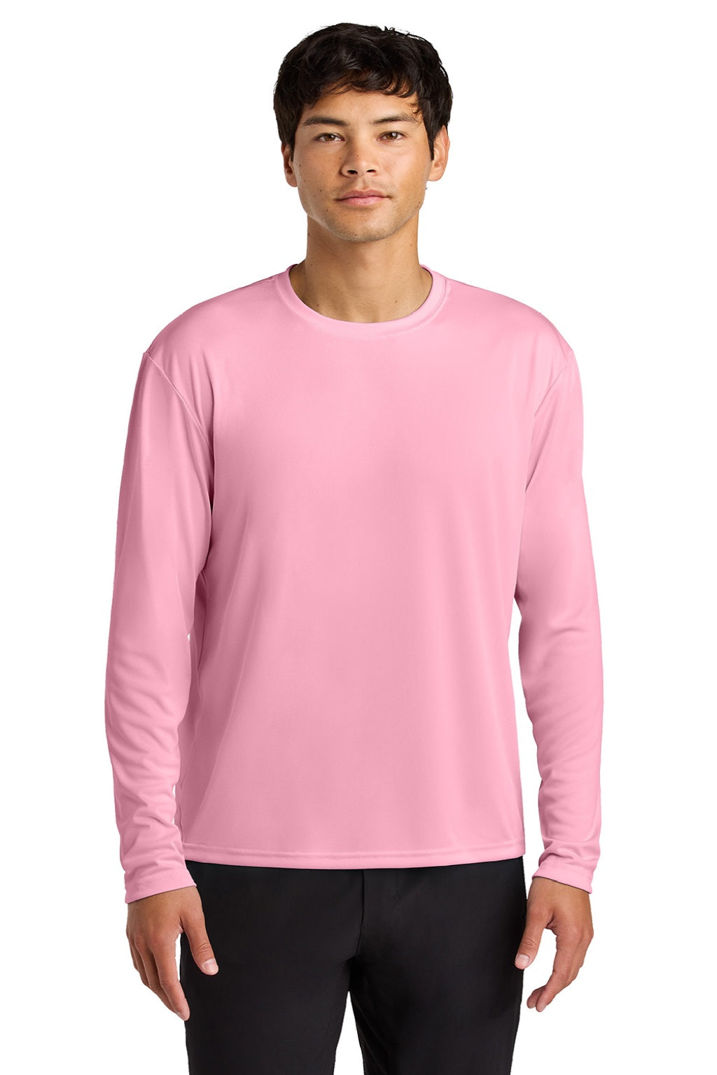 A4 A4N3165 Mens Performance Moisture Wicking Long Sleeve Crewneck T-Shirt Pink Model Front