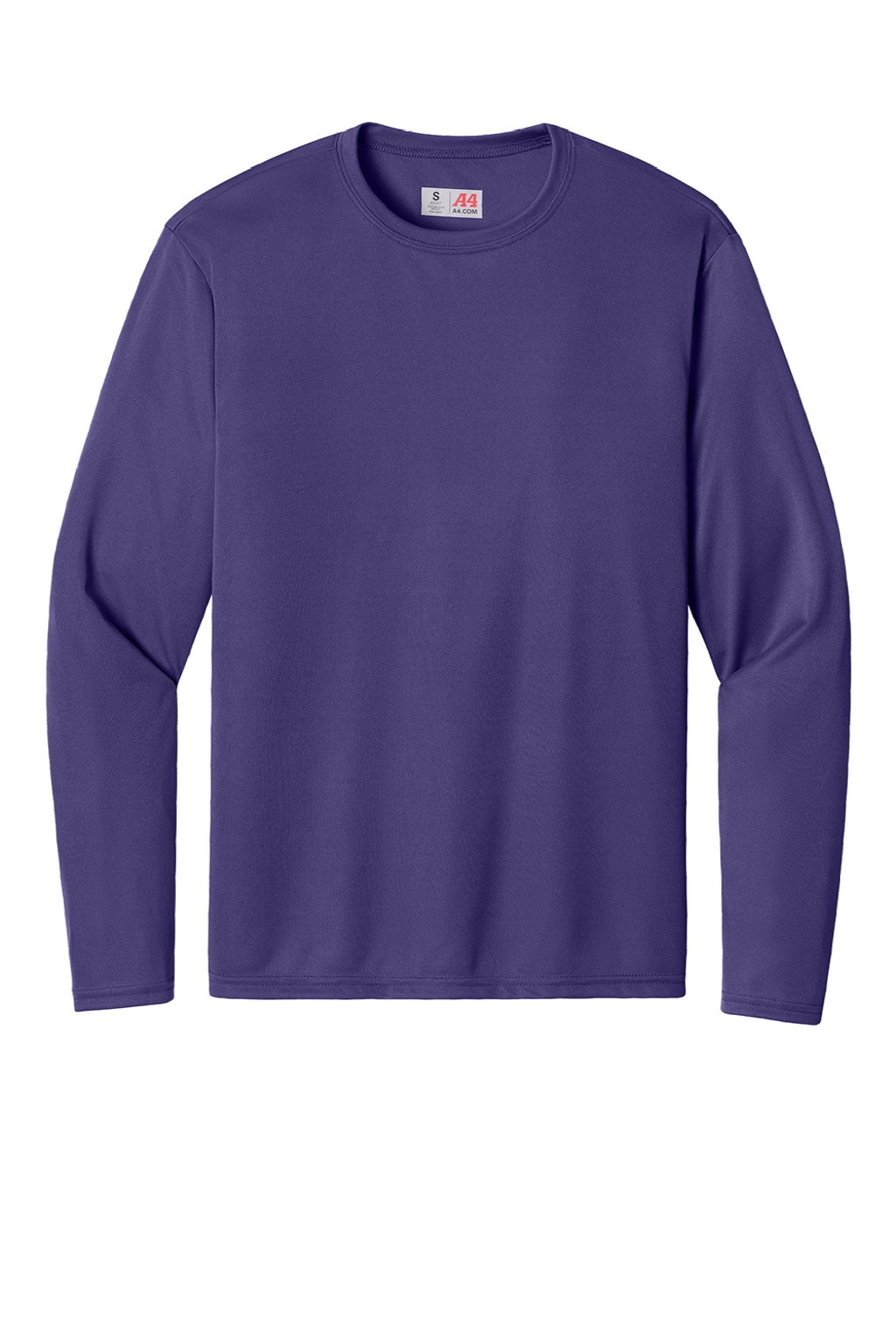 A4 A4N3165 Mens Performance Moisture Wicking Long Sleeve Crewneck T-Shirt Purple Flat Front