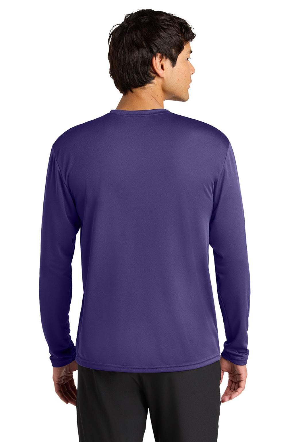 A4 A4N3165 Mens Performance Moisture Wicking Long Sleeve Crewneck T-Shirt Purple Model Back