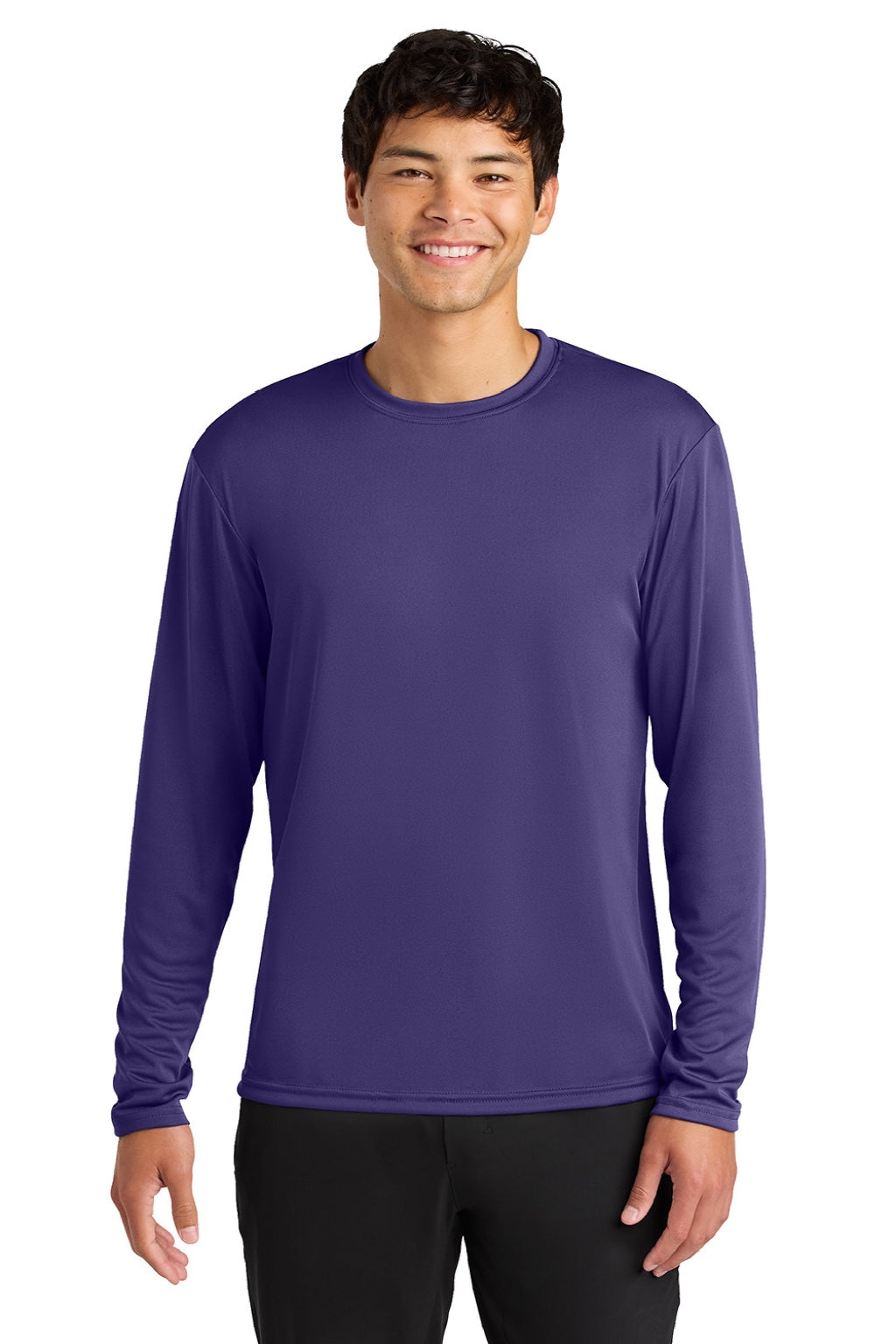 A4 A4N3165 Mens Performance Moisture Wicking Long Sleeve Crewneck T-Shirt Purple Model Front