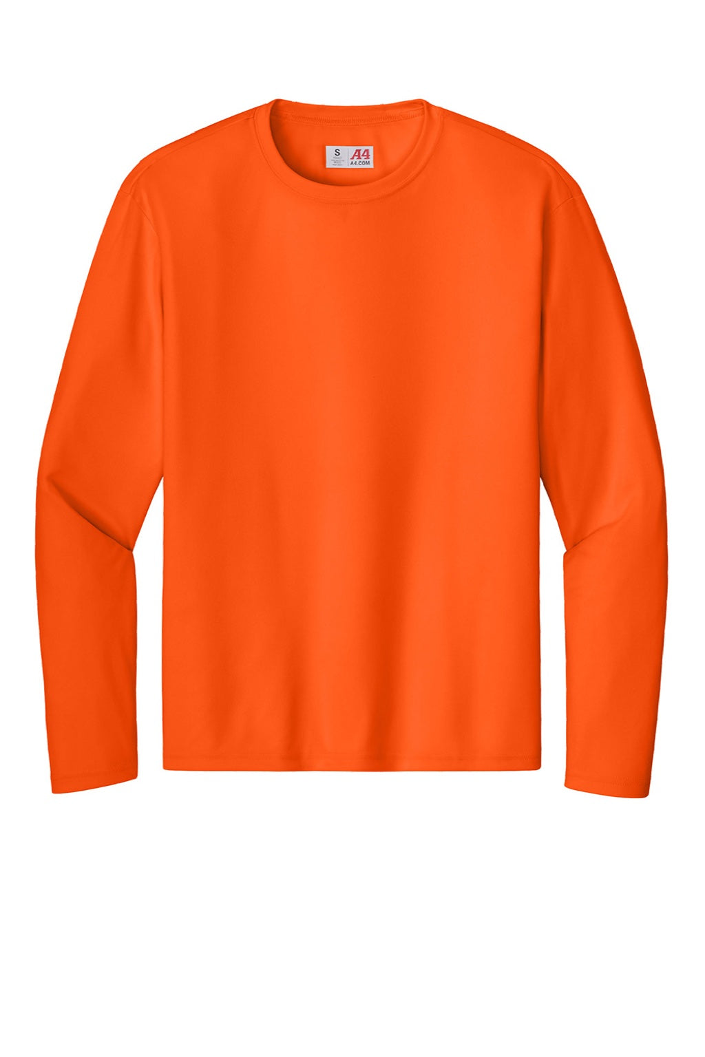 A4 A4N3165 Mens Performance Moisture Wicking Long Sleeve Crewneck T-Shirt Safety Orange Flat Front