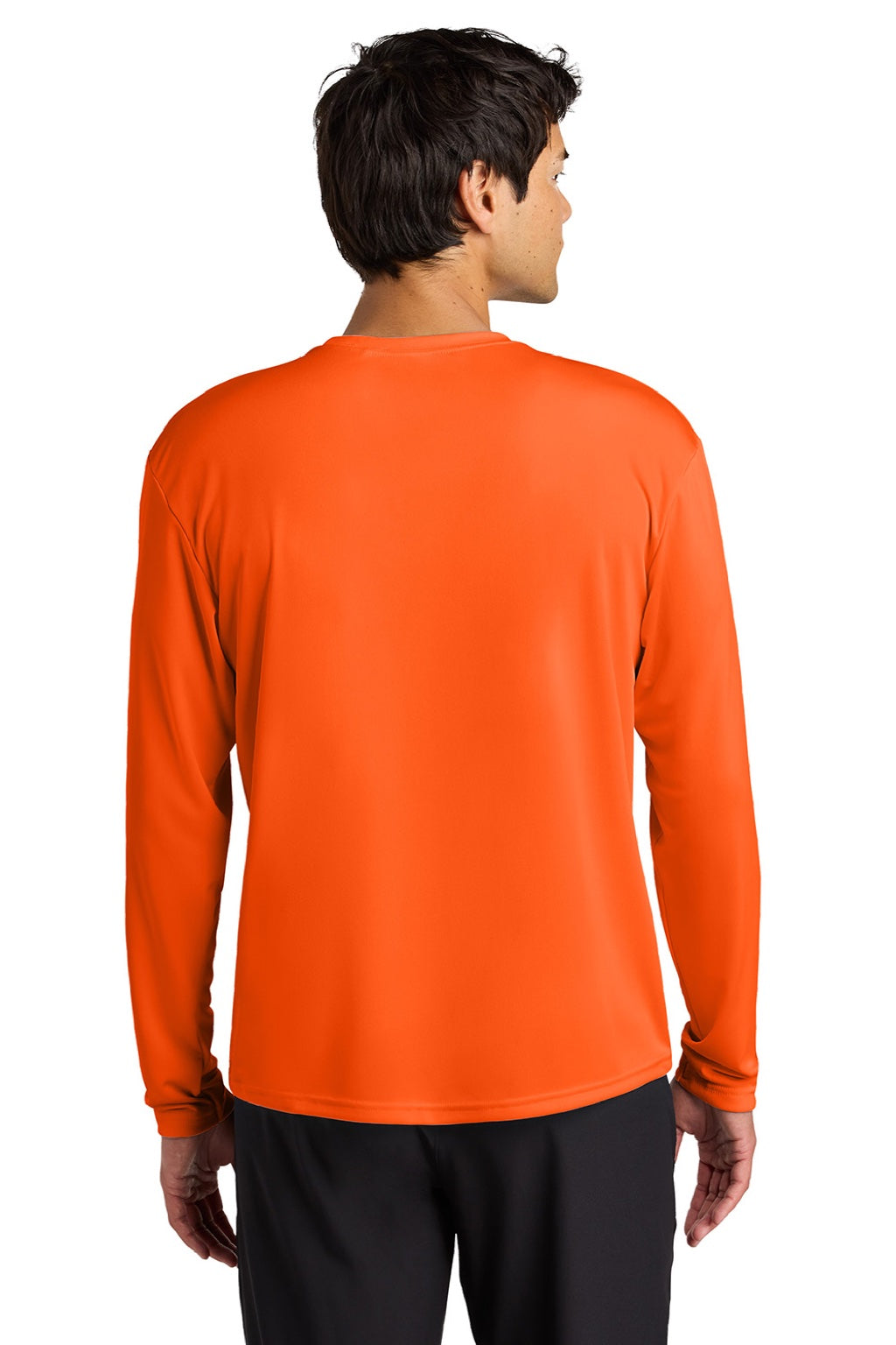 A4 A4N3165 Mens Performance Moisture Wicking Long Sleeve Crewneck T-Shirt Safety Orange Model Back