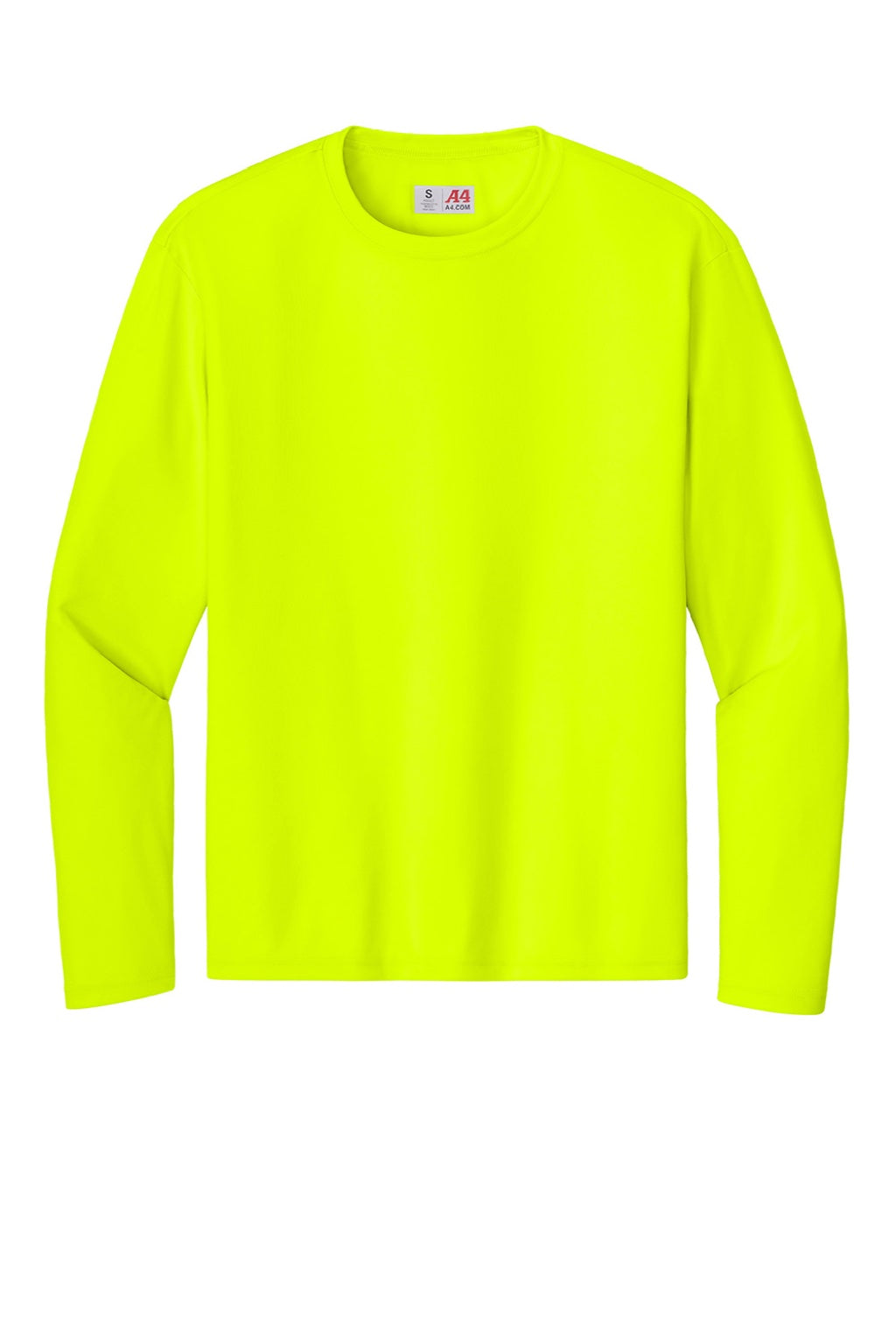 A4 A4N3165 Mens Performance Moisture Wicking Long Sleeve Crewneck T-Shirt Safety Yellow Flat Front