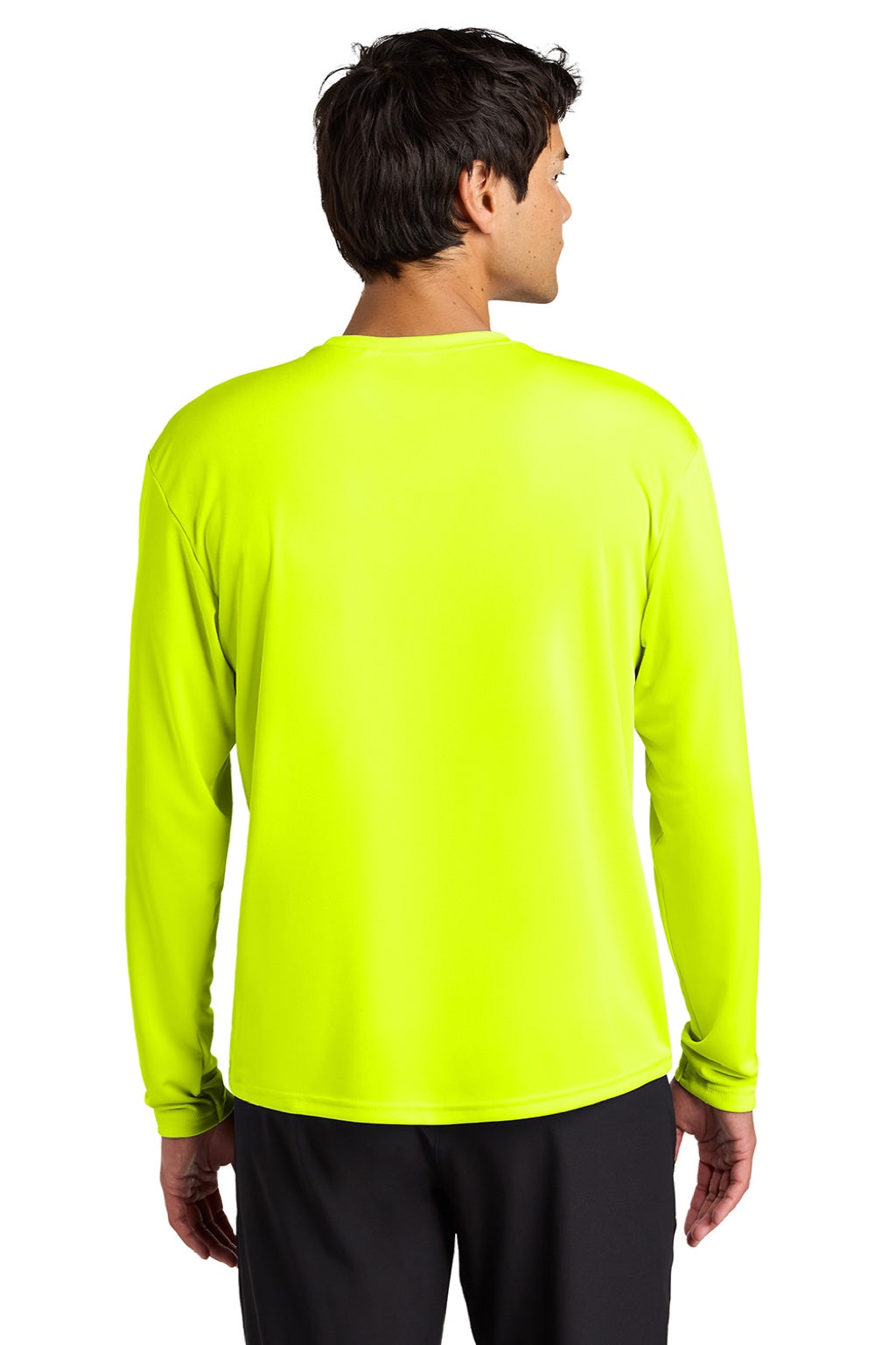 A4 A4N3165 Mens Performance Moisture Wicking Long Sleeve Crewneck T-Shirt Safety Yellow Model Back