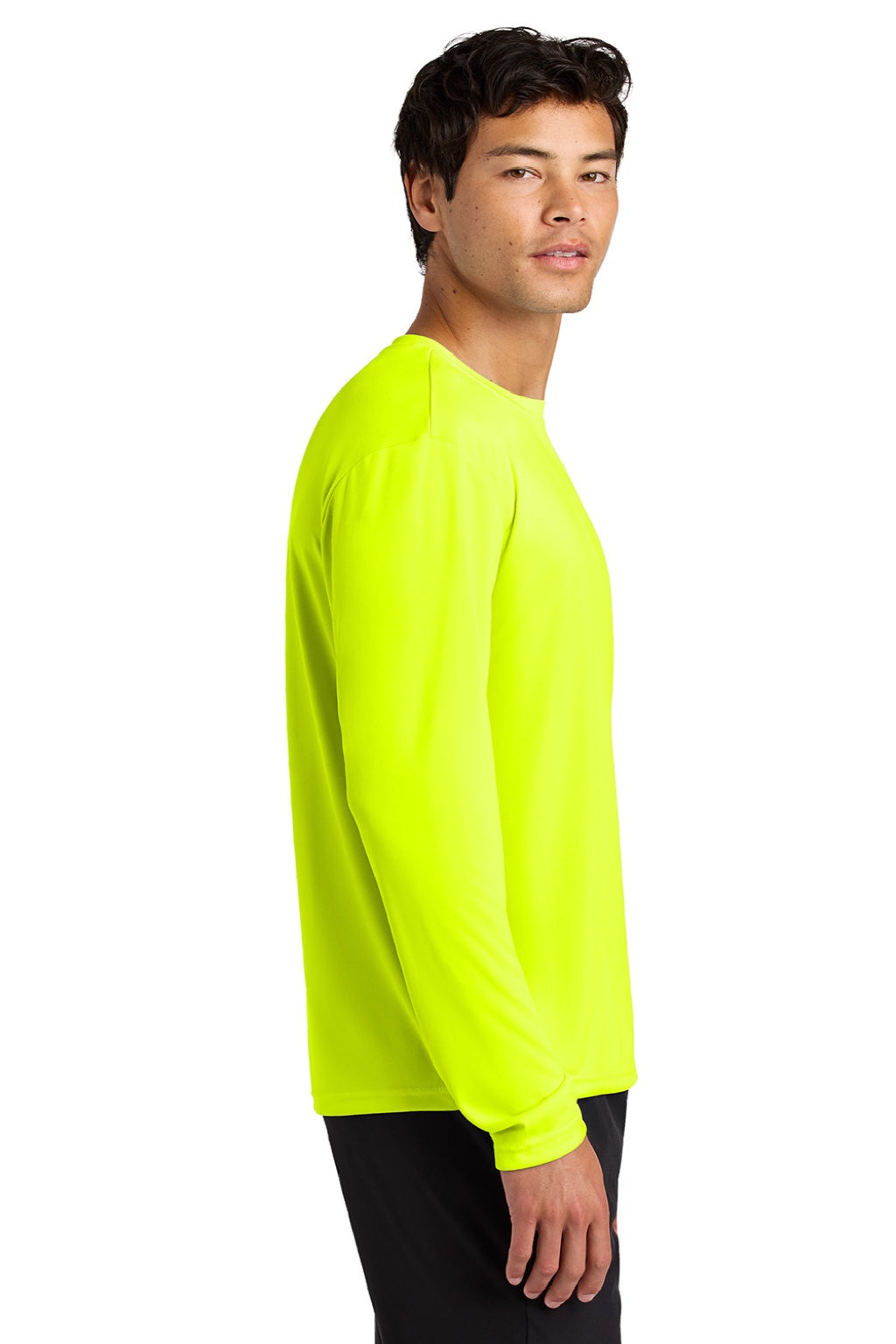 A4 A4N3165 Mens Performance Moisture Wicking Long Sleeve Crewneck T-Shirt Safety Yellow Model Side