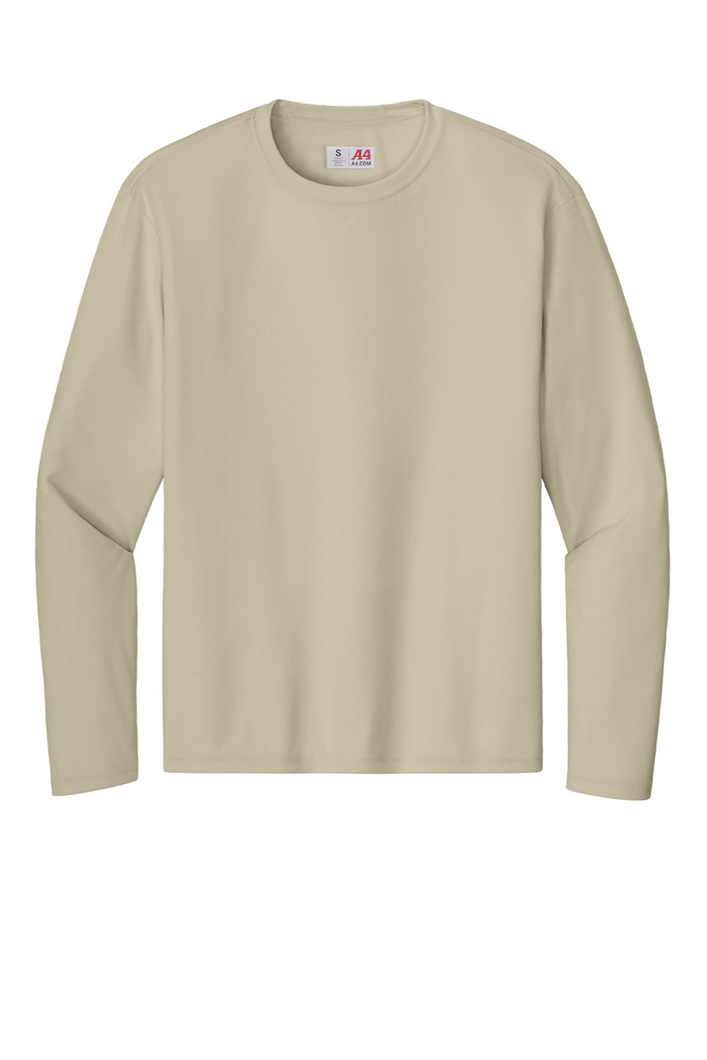 A4 A4N3165 Mens Performance Moisture Wicking Long Sleeve Crewneck T-Shirt Sand Flat Front
