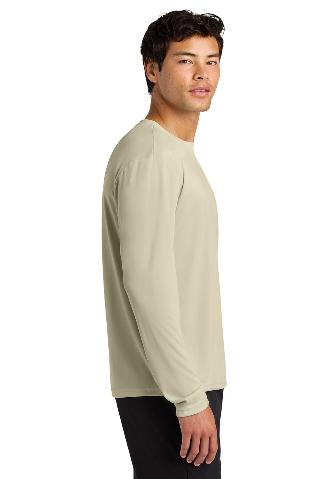 A4 A4N3165 Mens Performance Moisture Wicking Long Sleeve Crewneck T-Shirt Sand Model Side