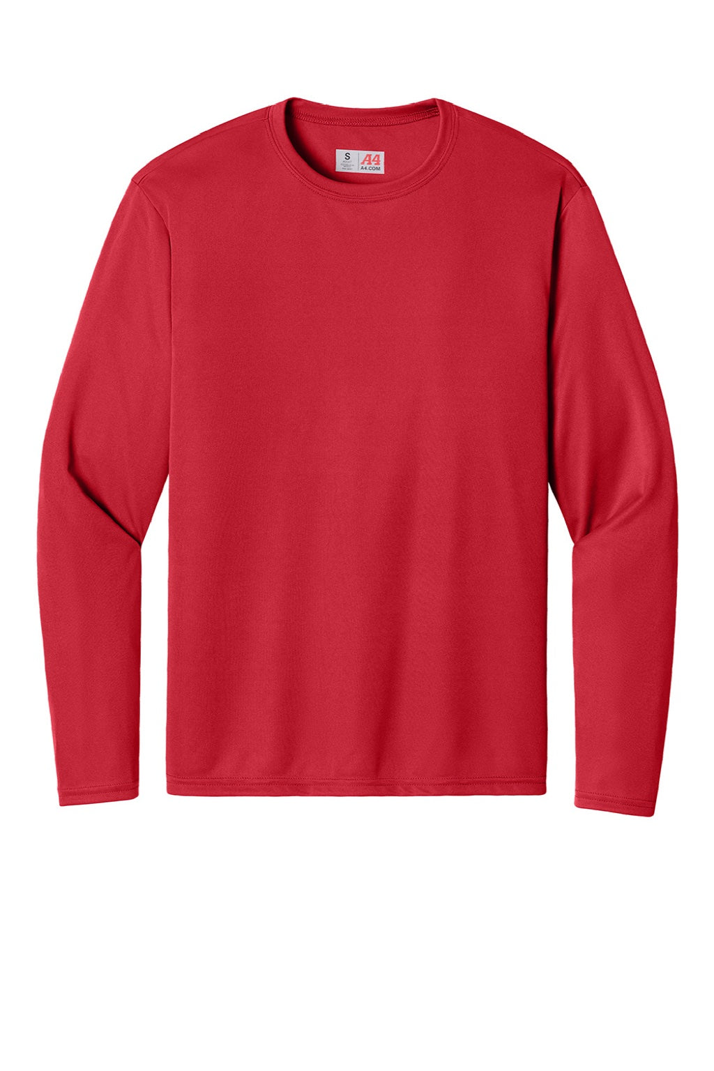 A4 A4N3165 Mens Performance Moisture Wicking Long Sleeve Crewneck T-Shirt Scarlet Red Flat Front