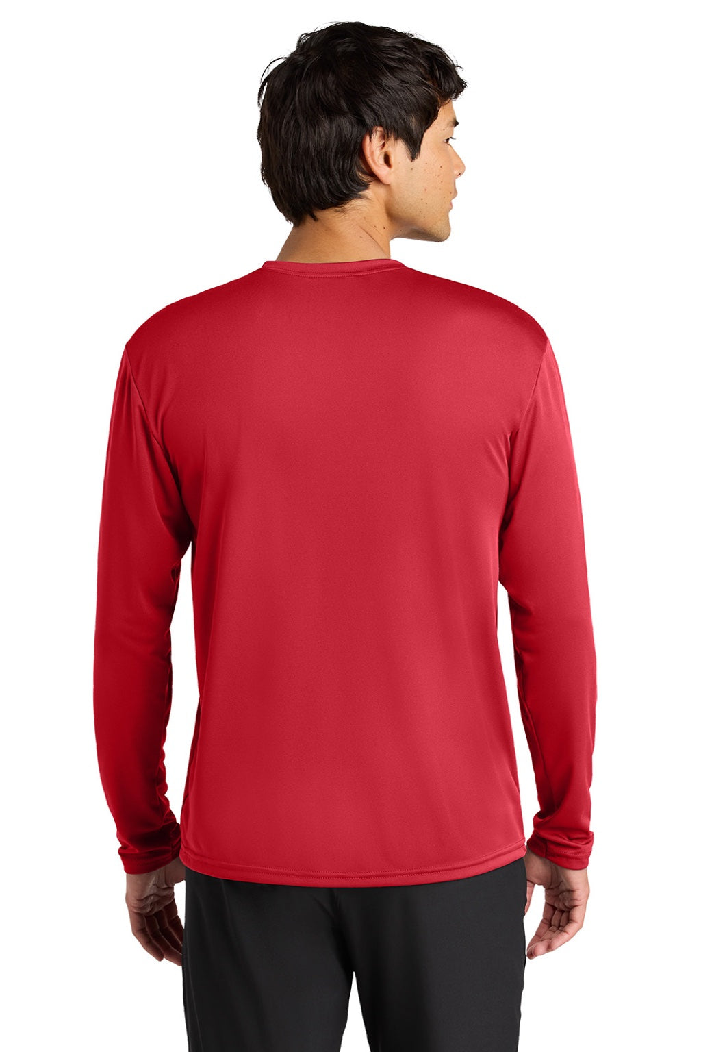 A4 A4N3165 Mens Performance Moisture Wicking Long Sleeve Crewneck T-Shirt Scarlet Red Model Back