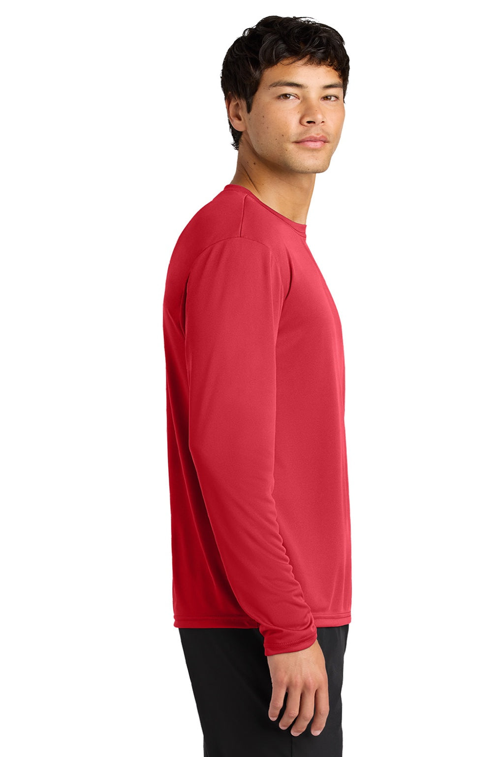 A4 A4N3165 Mens Performance Moisture Wicking Long Sleeve Crewneck T-Shirt Scarlet Red Model Side