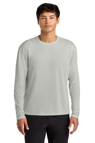 A4 A4N3165 Mens Performance Moisture Wicking Long Sleeve Crewneck T-Shirt Silver Grey Model Front