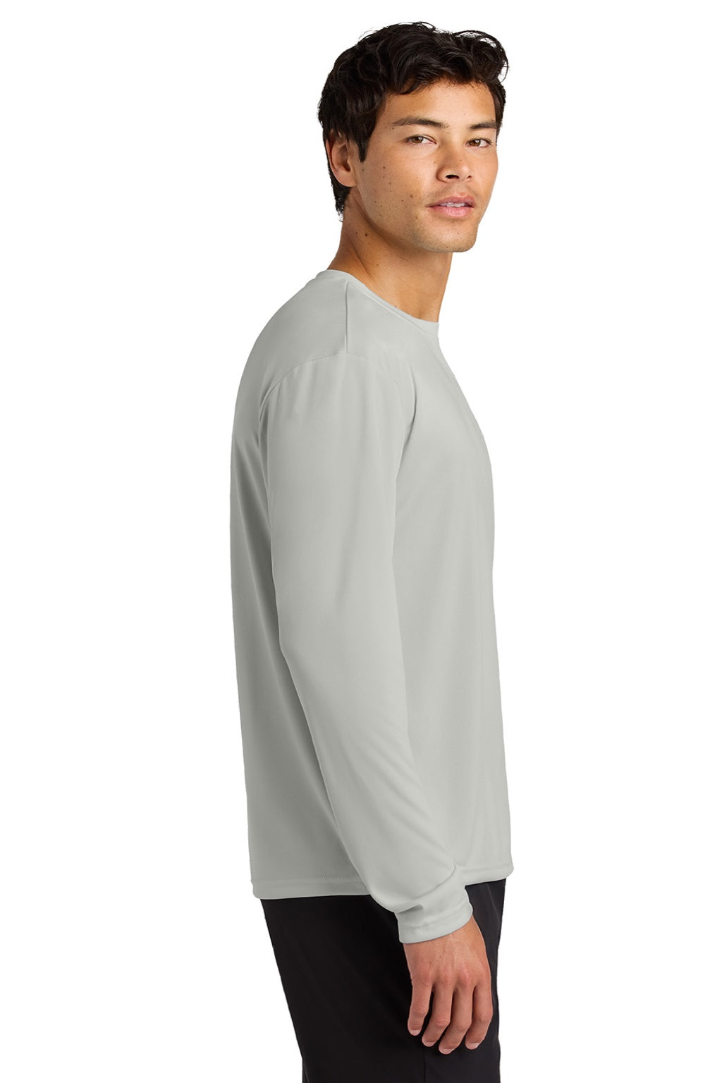 A4 A4N3165 Mens Performance Moisture Wicking Long Sleeve Crewneck T-Shirt Silver Grey Model Side