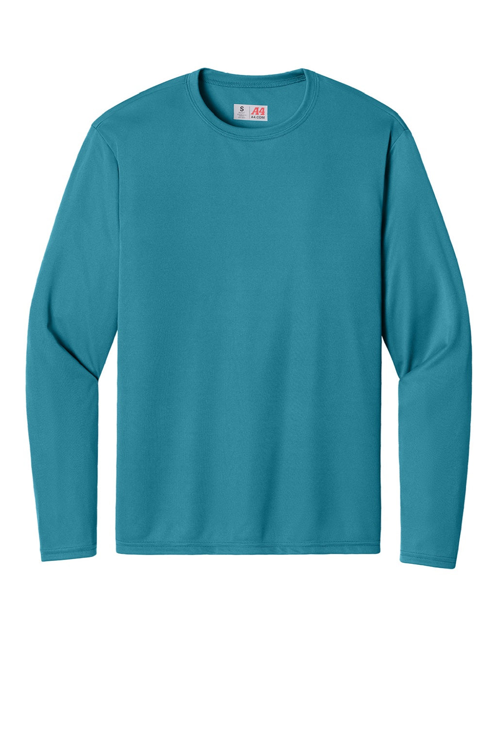 A4 A4N3165 Mens Performance Moisture Wicking Long Sleeve Crewneck T-Shirt Teal Green Flat Front