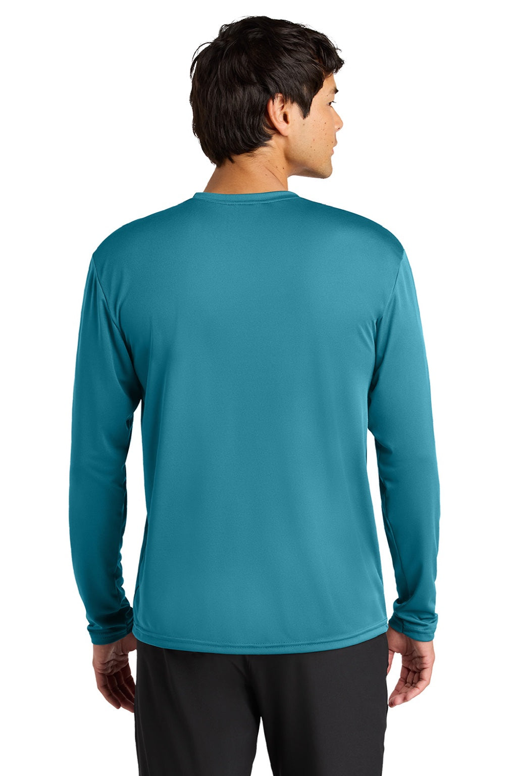A4 A4N3165 Mens Performance Moisture Wicking Long Sleeve Crewneck T-Shirt Teal Green Model Back