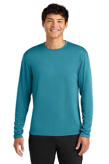A4 A4N3165 Mens Performance Moisture Wicking Long Sleeve Crewneck T-Shirt Teal Green Model Front