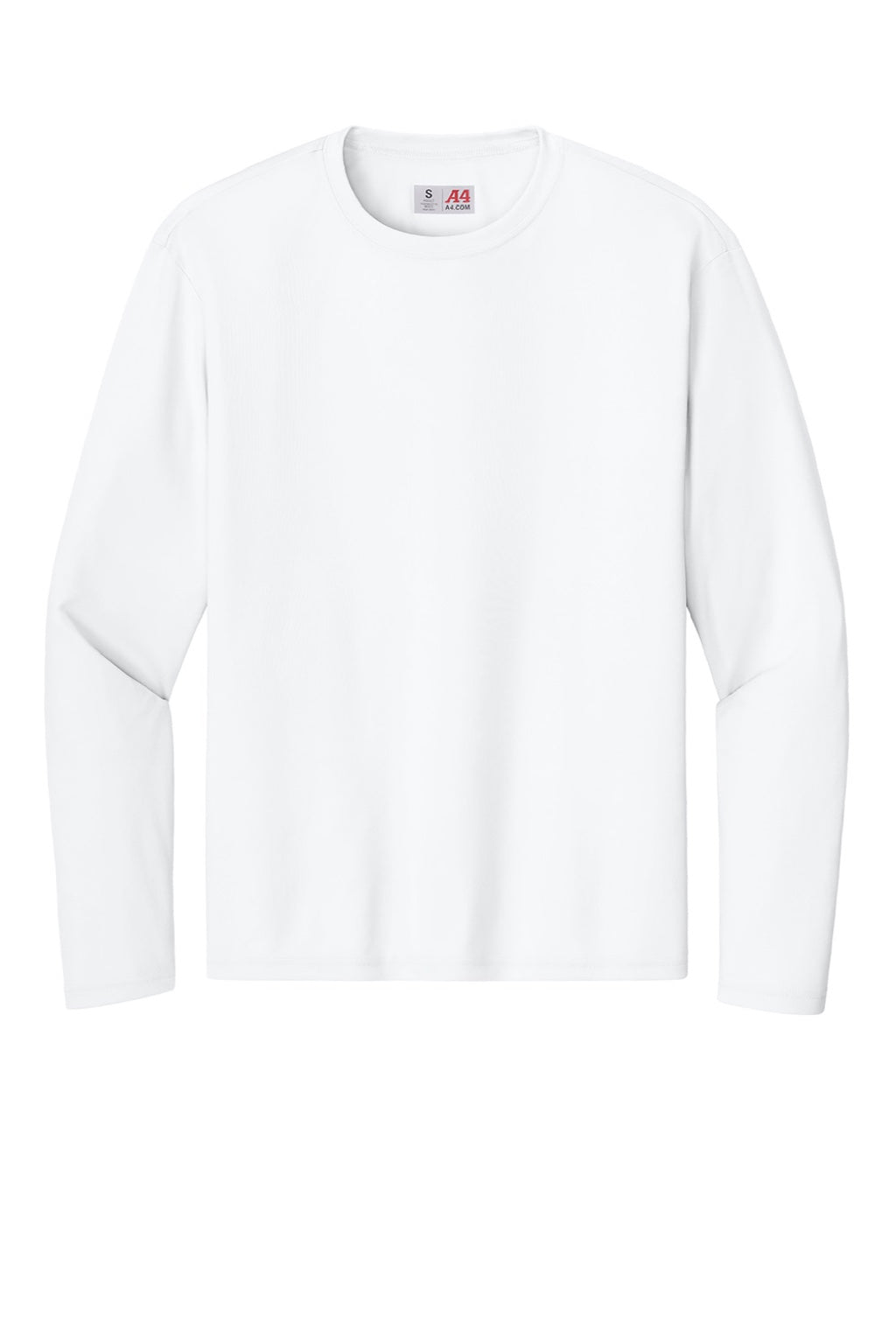A4 A4N3165 Mens Performance Moisture Wicking Long Sleeve Crewneck T-Shirt White Flat Front