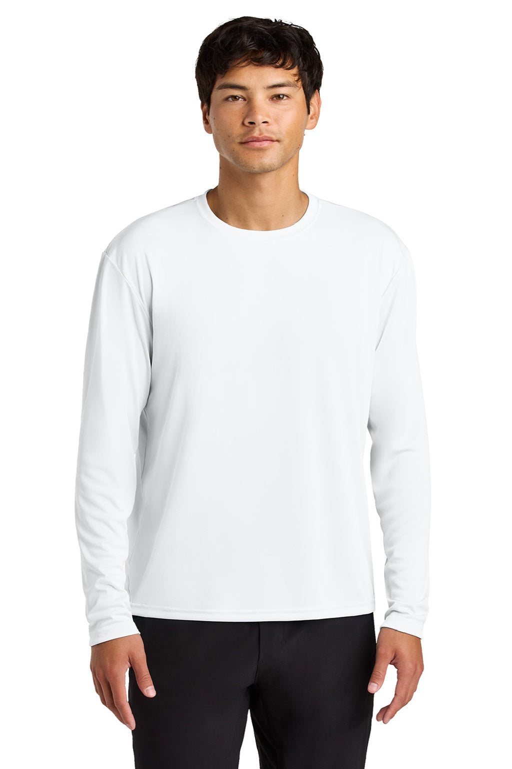 A4 A4N3165 Mens Performance Moisture Wicking Long Sleeve Crewneck T-Shirt White Model Front
