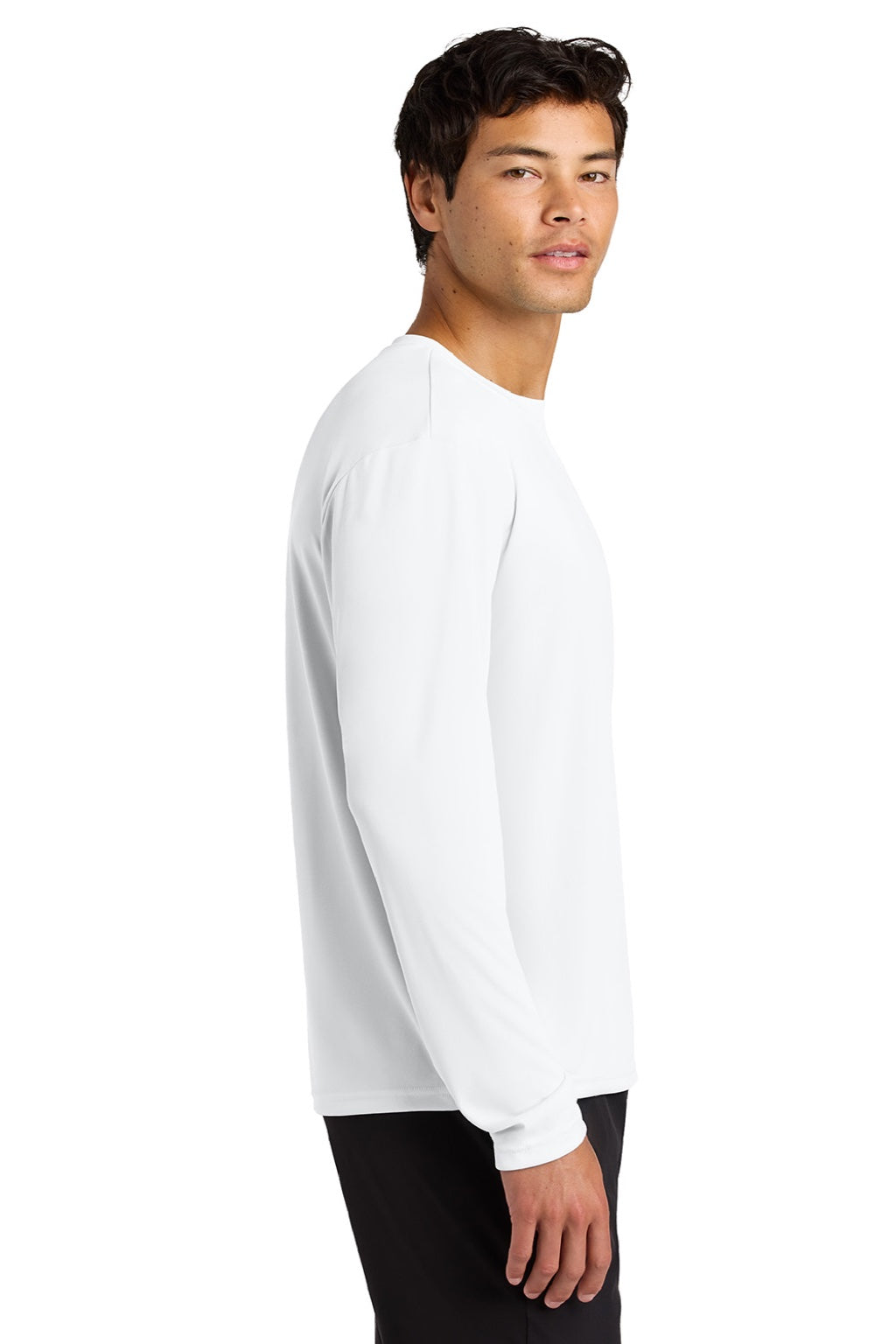 A4 A4N3165 Mens Performance Moisture Wicking Long Sleeve Crewneck T-Shirt White Model Side