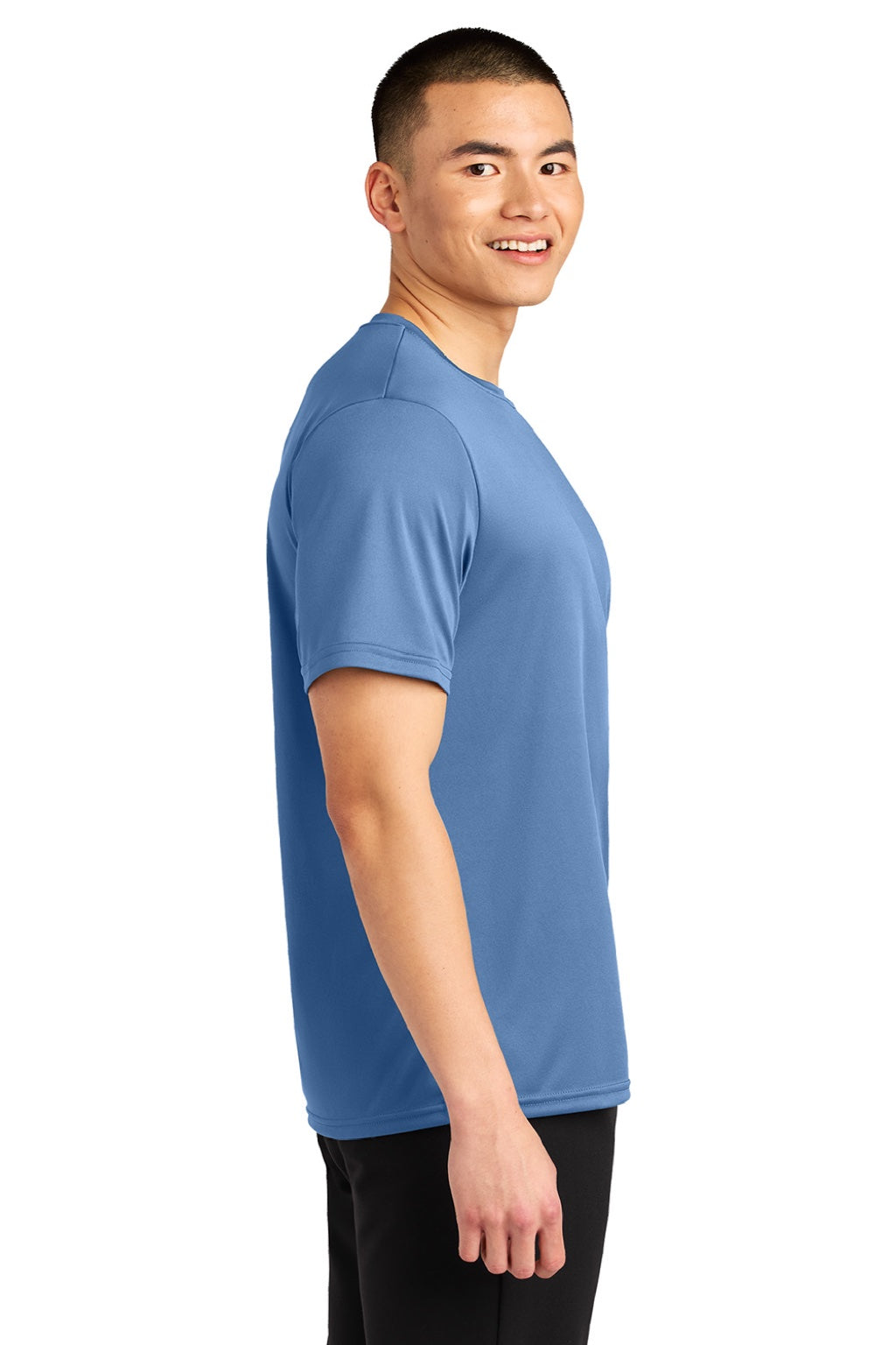 A4 A4N3402 Mens Sprint Performance Moisture Wicking Short Sleeve Crewneck T-Shirt Light Blue Model Side