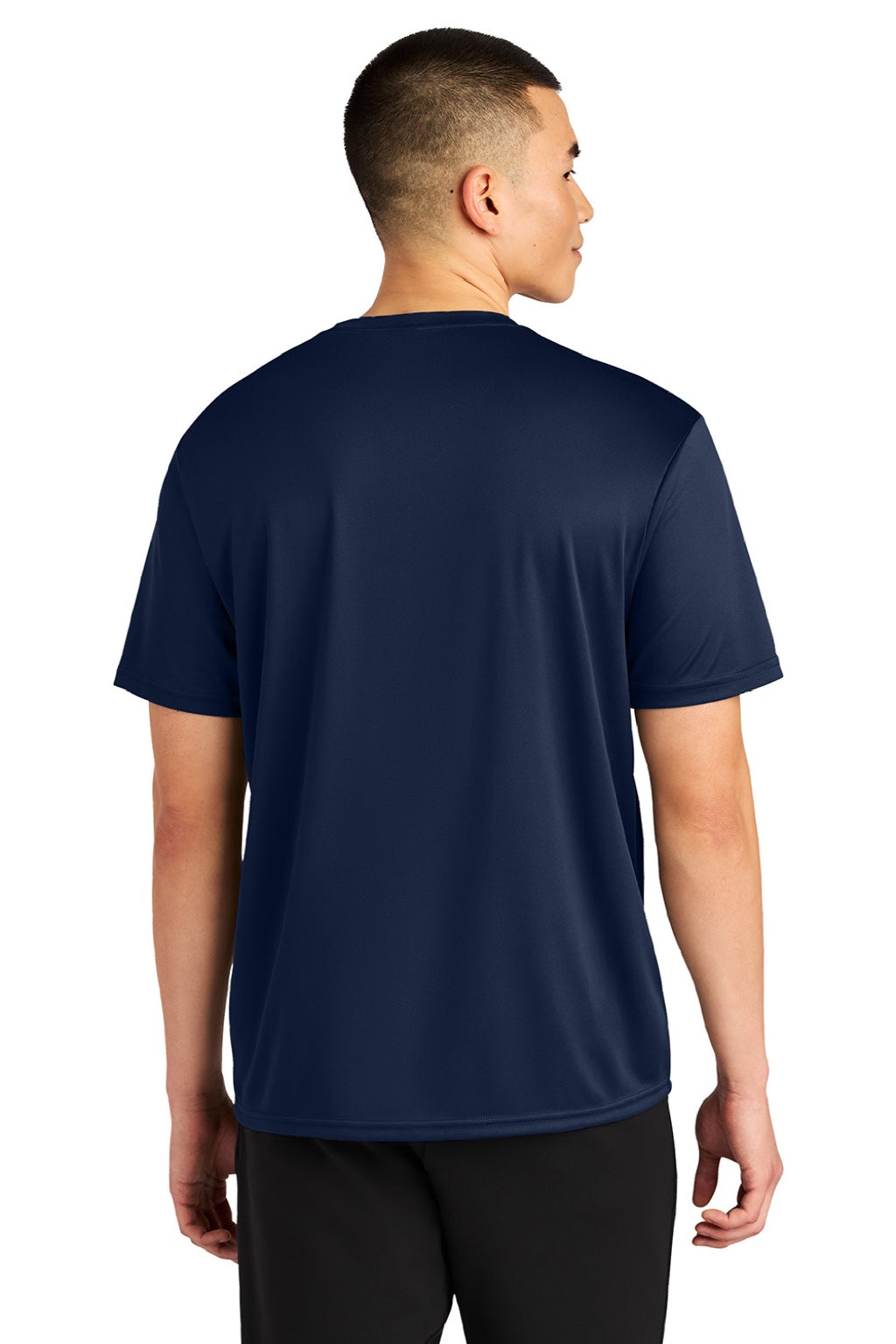 A4 A4N3402 Mens Sprint Performance Moisture Wicking Short Sleeve Crewneck T-Shirt Navy Blue Model Back