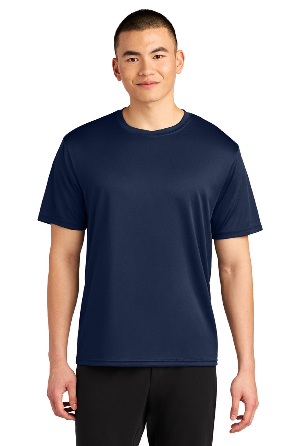 A4 A4N3402 Mens Sprint Performance Moisture Wicking Short Sleeve Crewneck T-Shirt Navy Blue Model Front
