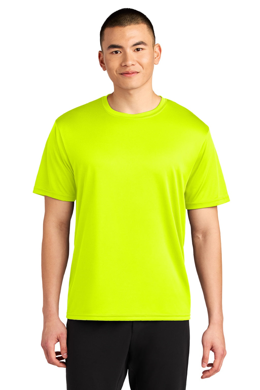 A4 A4N3402 Mens Sprint Performance Moisture Wicking Short Sleeve Crewneck T-Shirt Safety Yellow Model Front