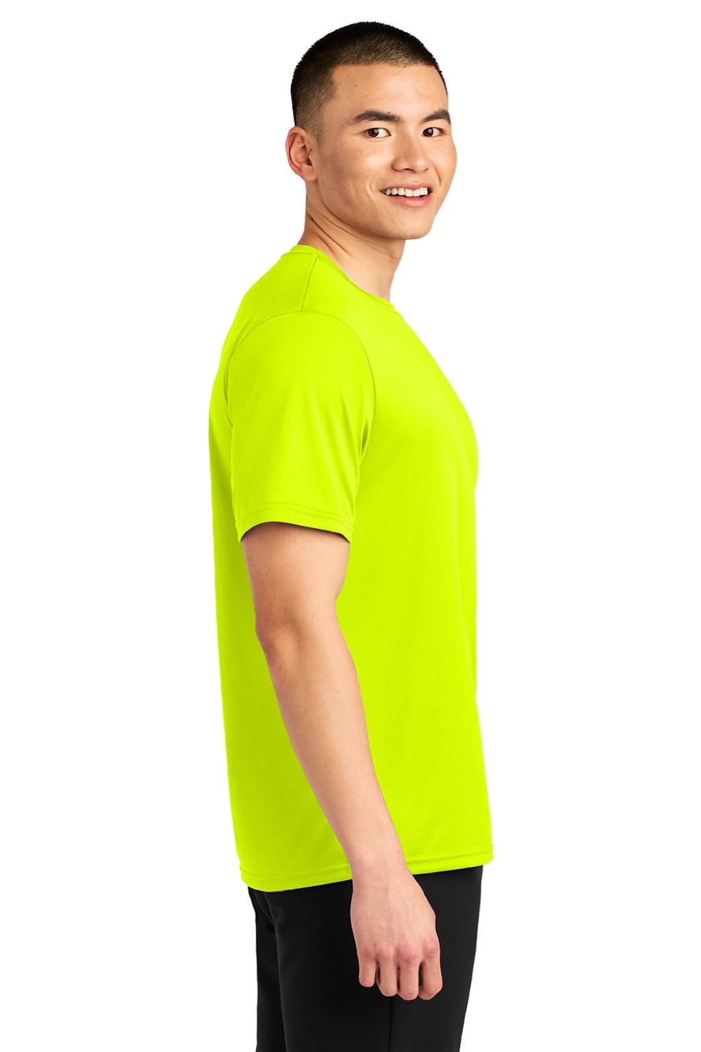 A4 A4N3402 Mens Sprint Performance Moisture Wicking Short Sleeve Crewneck T-Shirt Safety Yellow Model Side