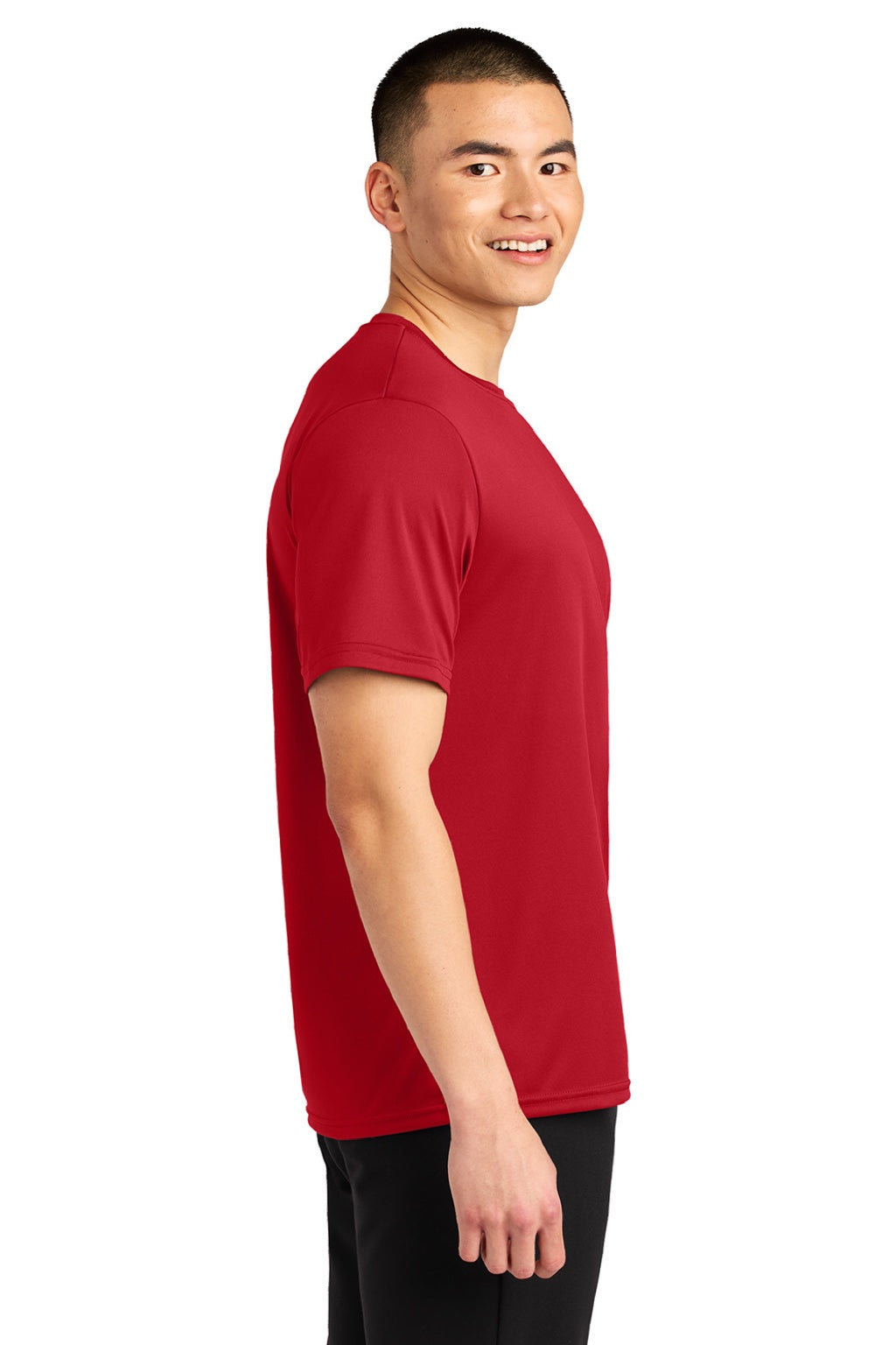 A4 A4N3402 Mens Sprint Performance Moisture Wicking Short Sleeve Crewneck T-Shirt Scarlet Red Model Side