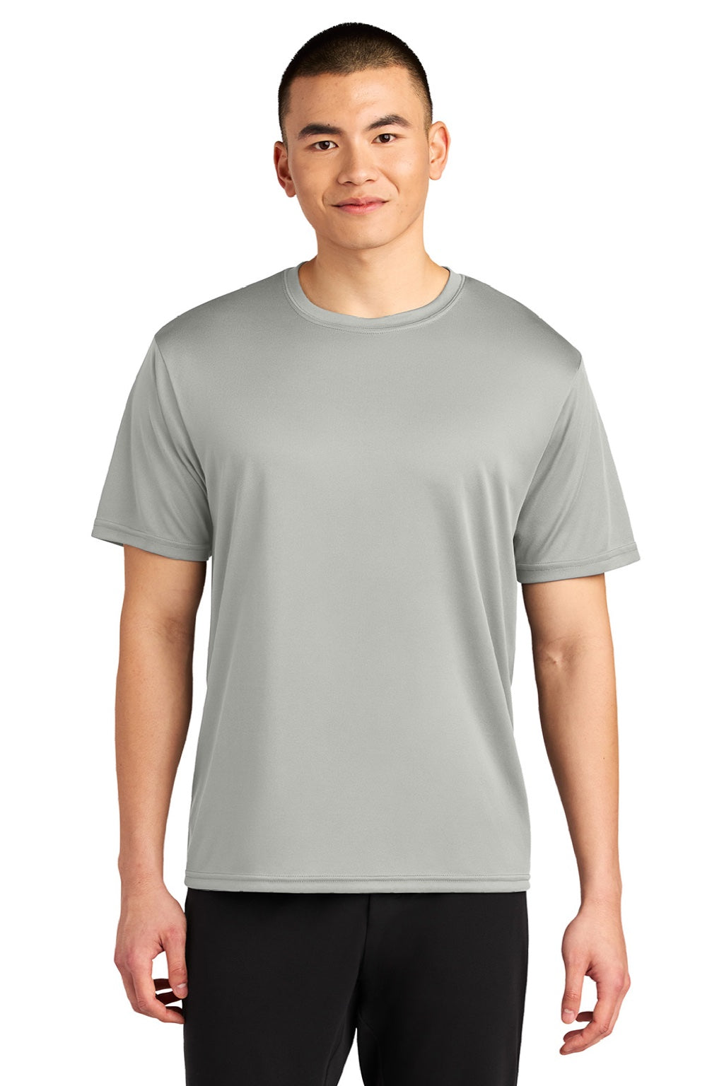 A4 A4N3402 Mens Sprint Performance Moisture Wicking Short Sleeve Crewneck T-Shirt Silver Grey Model Front