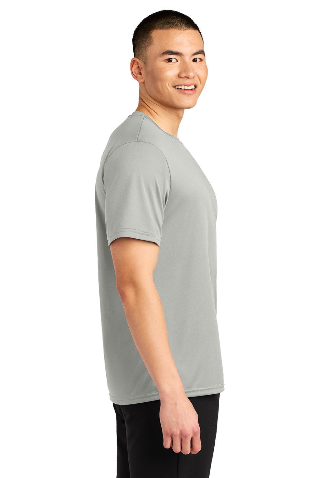 A4 A4N3402 Mens Sprint Performance Moisture Wicking Short Sleeve Crewneck T-Shirt Silver Grey Model Side