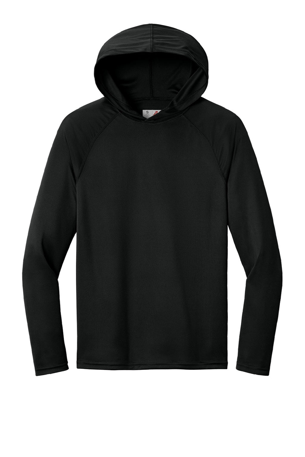 A4 A4N3409 Mens Performance Moisture Wicking Long Sleeve Hooded T-Shirt Hoodie Black Flat Front