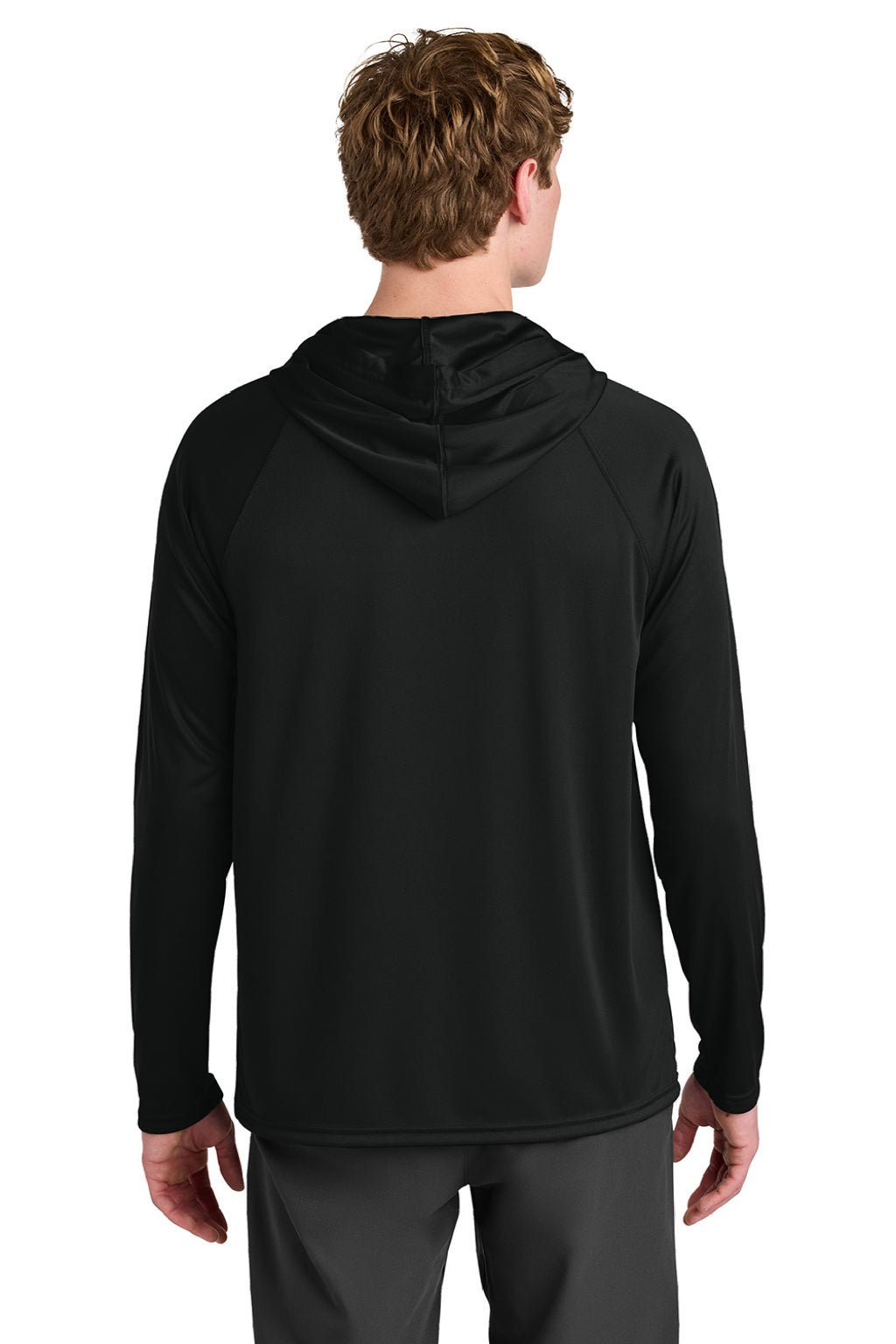 A4 A4N3409 Mens Performance Moisture Wicking Long Sleeve Hooded T-Shirt Hoodie Black Model Back