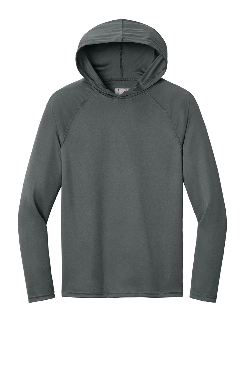 A4 A4N3409 Mens Performance Moisture Wicking Long Sleeve Hooded T-Shirt Hoodie Graphite Grey Flat Front