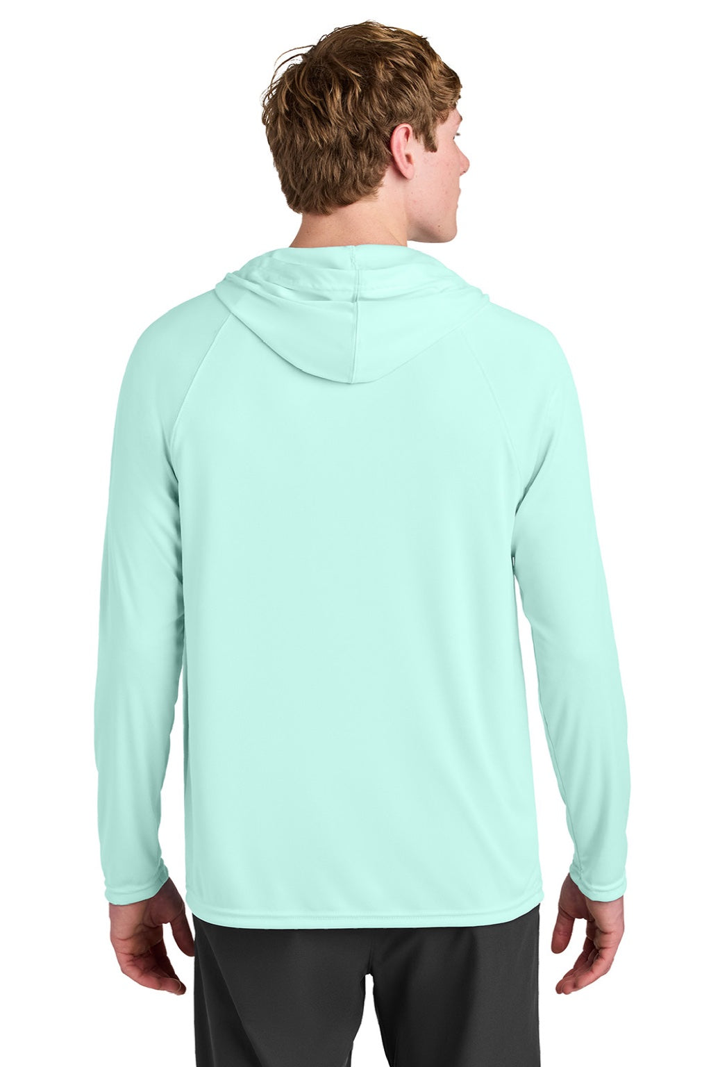 A4 A4N3409 Mens Performance Moisture Wicking Long Sleeve Hooded T-Shirt Hoodie Pastel Mint Model Back
