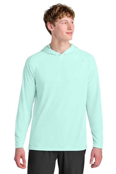 A4 A4N3409 Mens Performance Moisture Wicking Long Sleeve Hooded T-Shirt Hoodie Pastel Mint Model Front