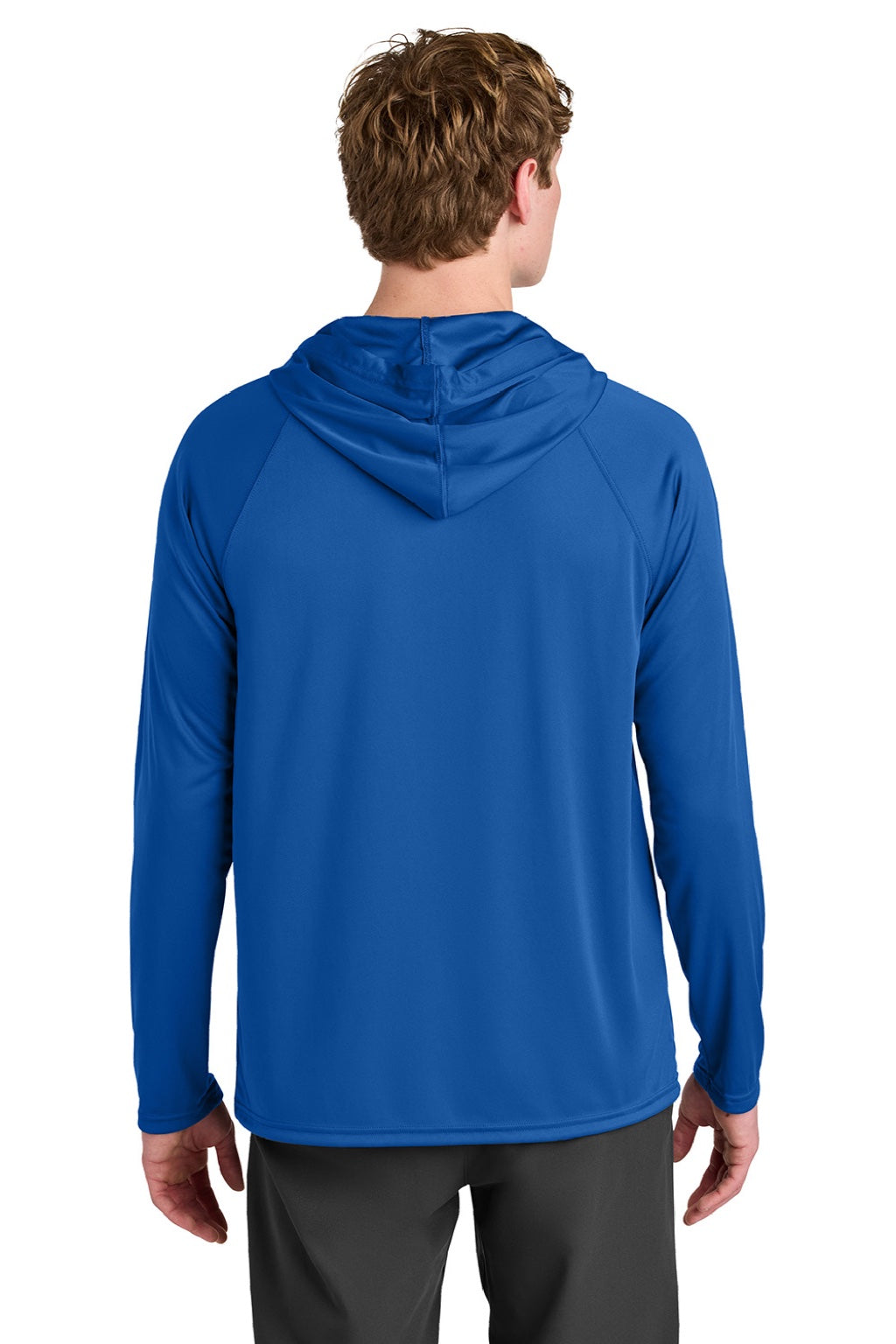 A4 A4N3409 Mens Performance Moisture Wicking Long Sleeve Hooded T-Shirt Hoodie Royal Blue Model Back