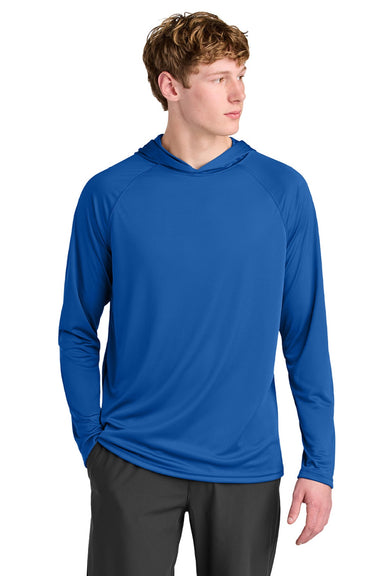 A4 A4N3409 Mens Performance Moisture Wicking Long Sleeve Hooded T-Shirt Hoodie Royal Blue Model Front