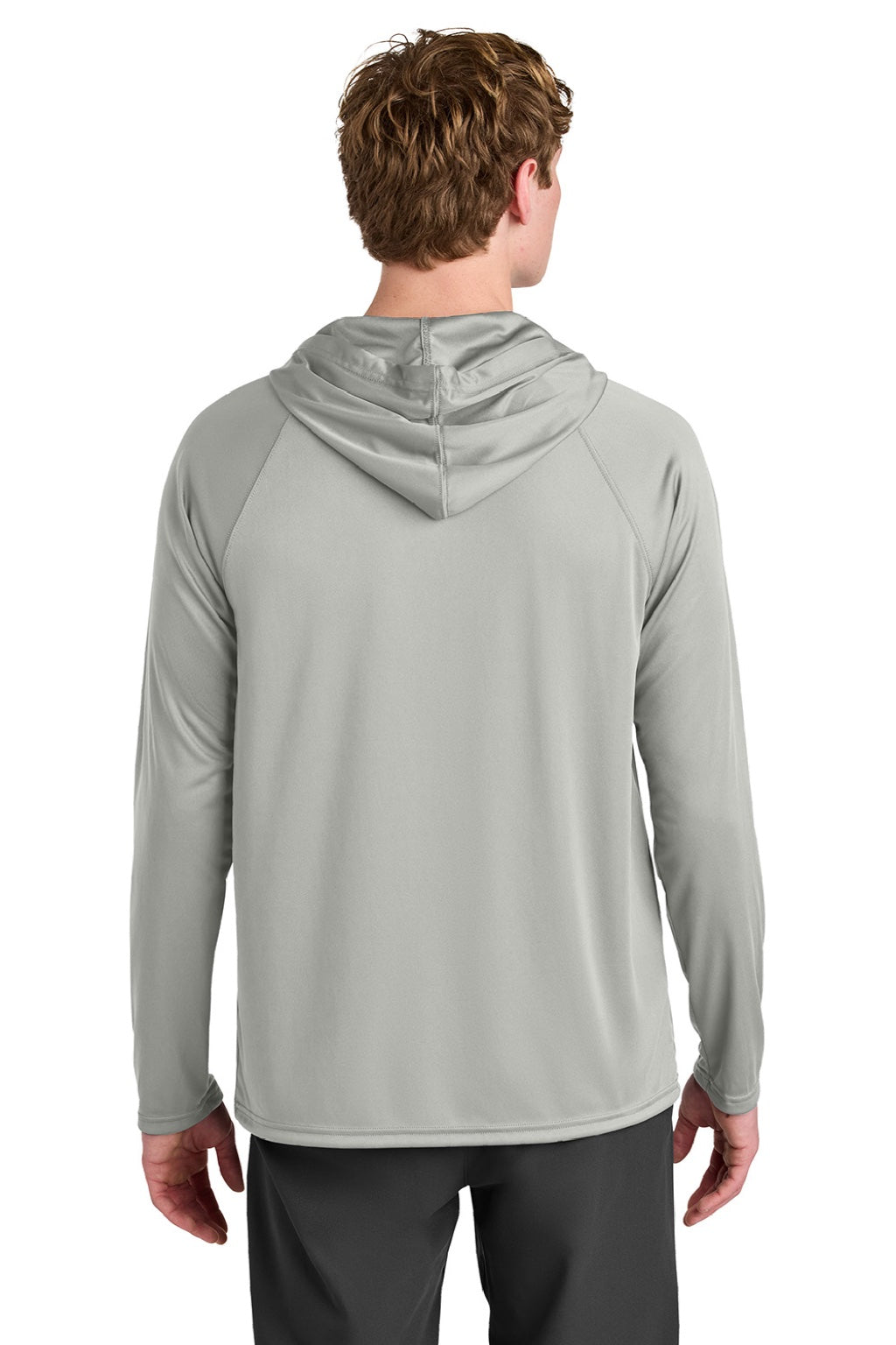 A4 A4N3409 Mens Performance Moisture Wicking Long Sleeve Hooded T-Shirt Hoodie Silver Grey Model Back