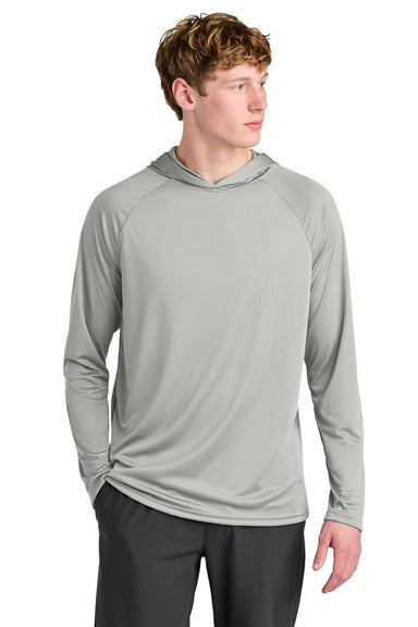 A4 A4N3409 Mens Performance Moisture Wicking Long Sleeve Hooded T-Shirt Hoodie Silver Grey Model Front