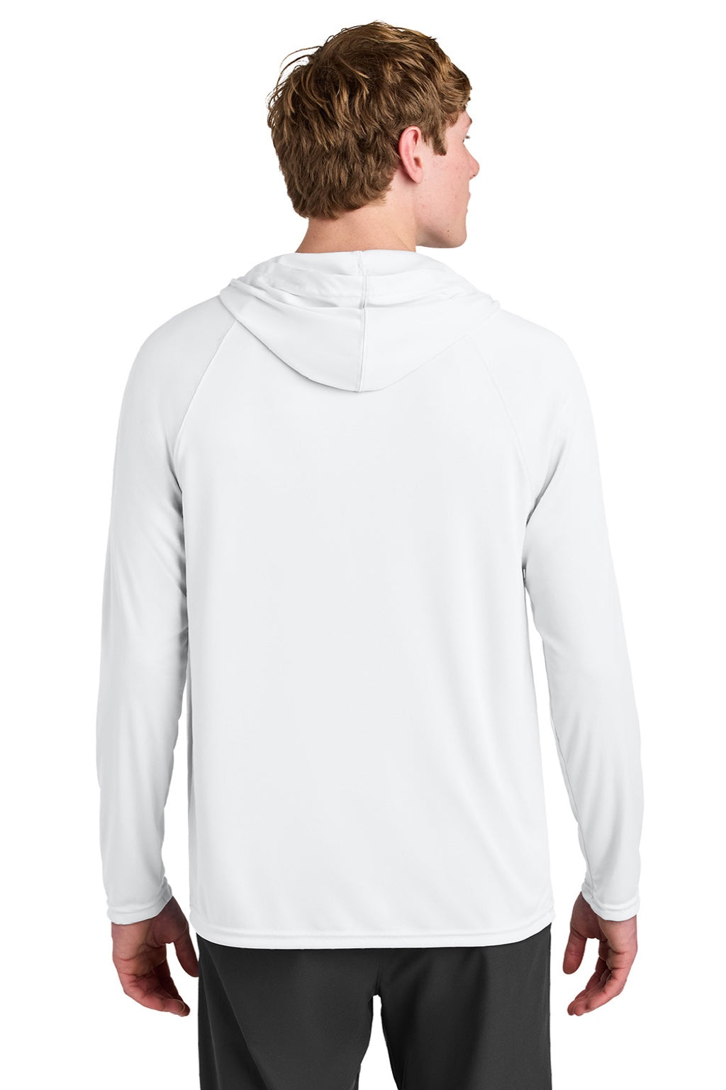 A4 A4N3409 Mens Performance Moisture Wicking Long Sleeve Hooded T-Shirt Hoodie White Model Back